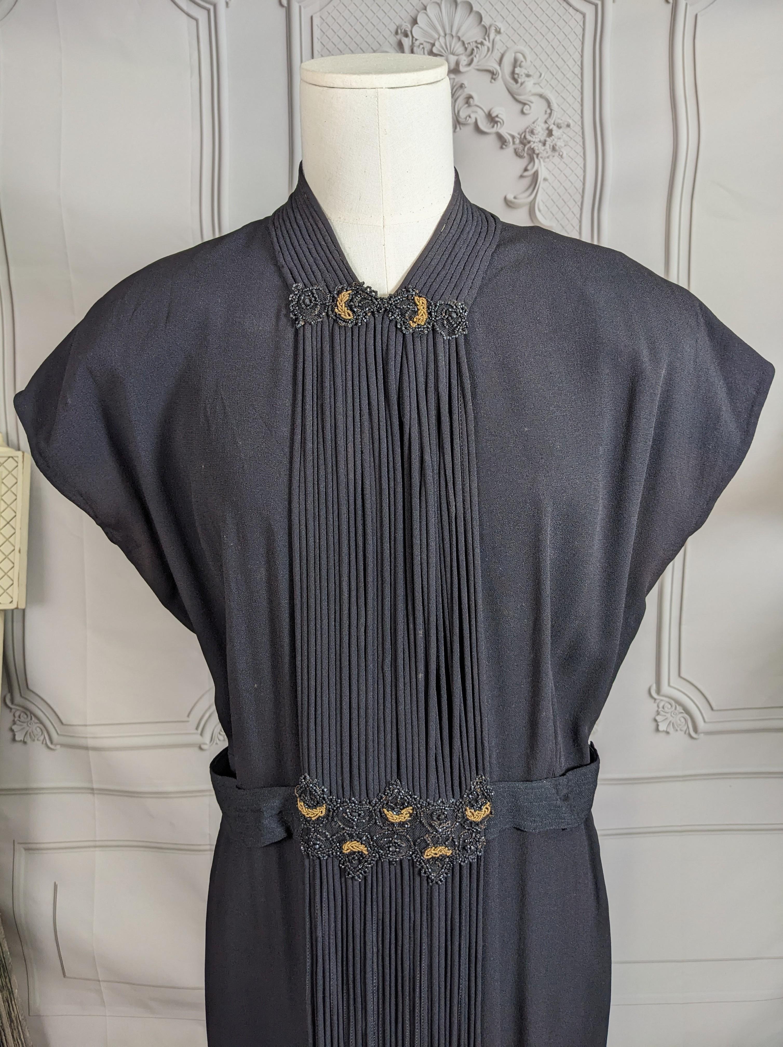 1940's Beaded Crepe and Bias Rope Trimmed Gown For Sale 6