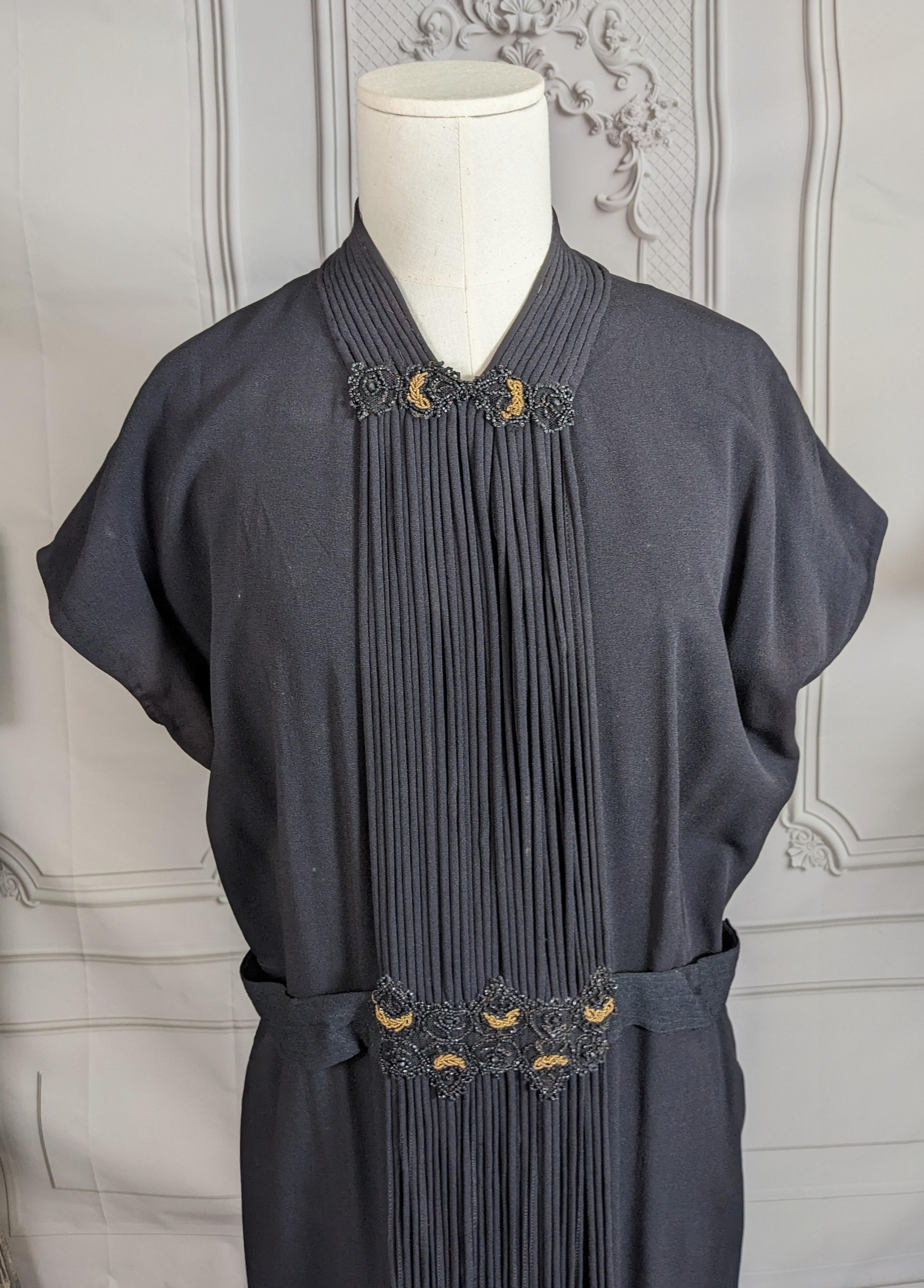 1940's Beaded Crepe and Bias Rope Trimmed Gown For Sale 7