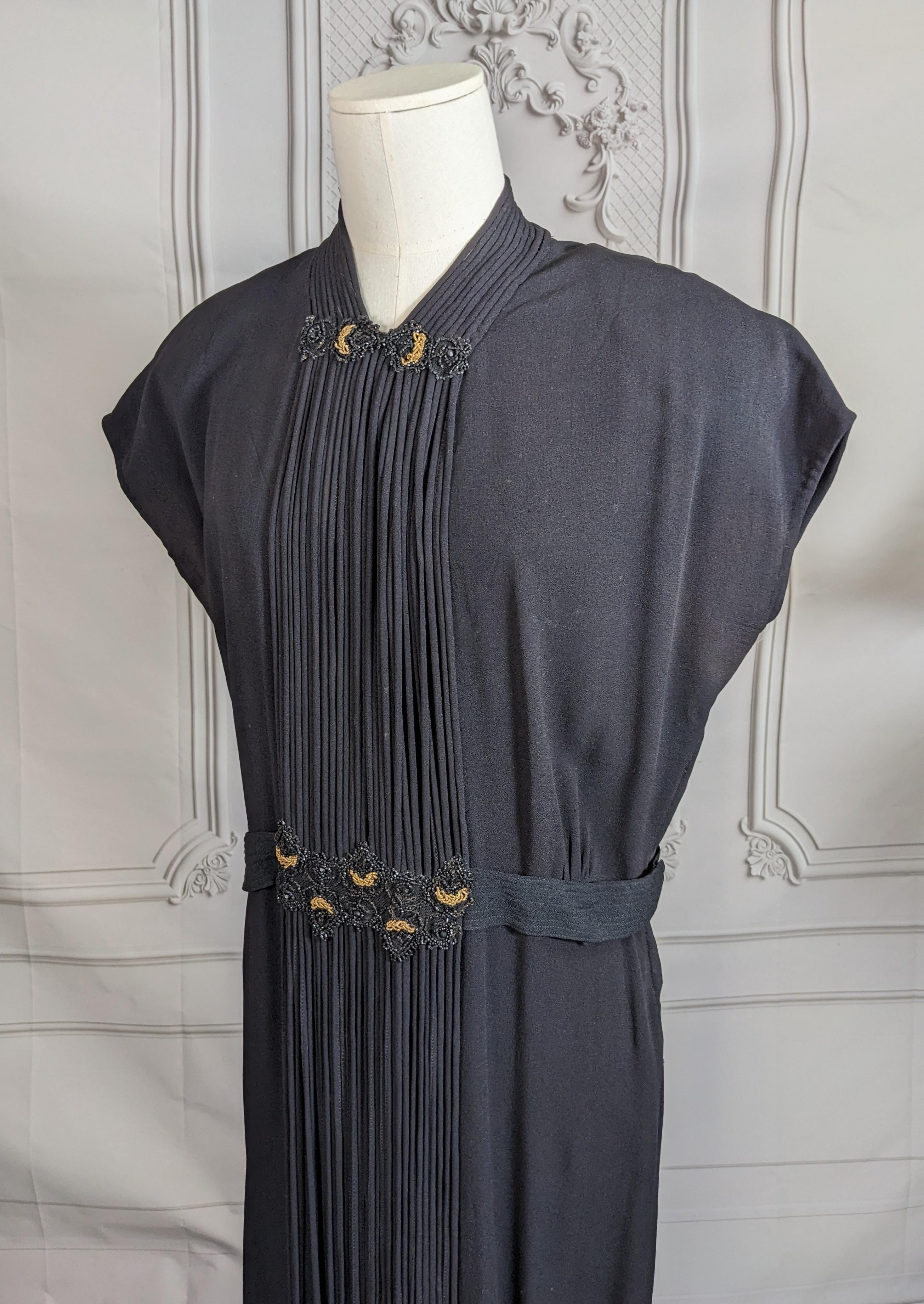 1940's Beaded Crepe and Bias Rope Trimmed Gown In Good Condition For Sale In New York, NY