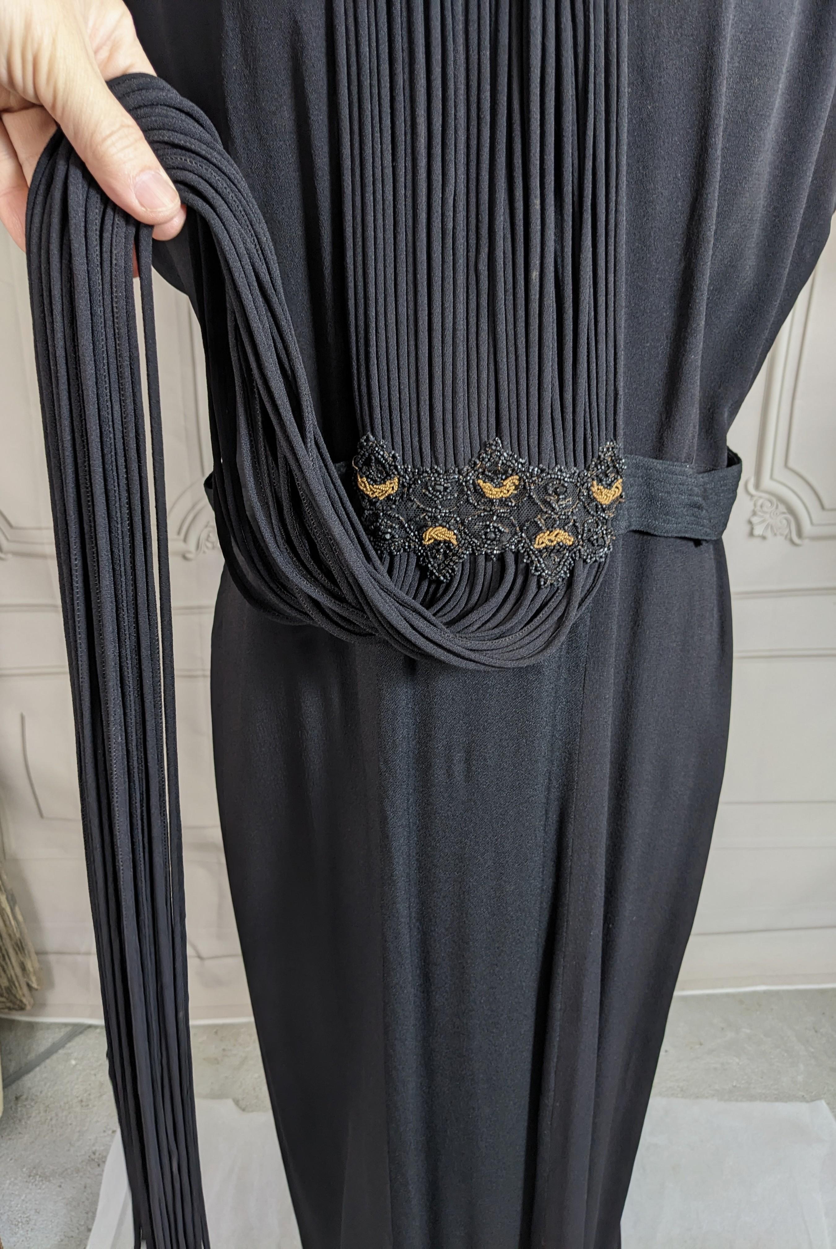 Women's or Men's 1940's Beaded Crepe and Bias Rope Trimmed Gown For Sale
