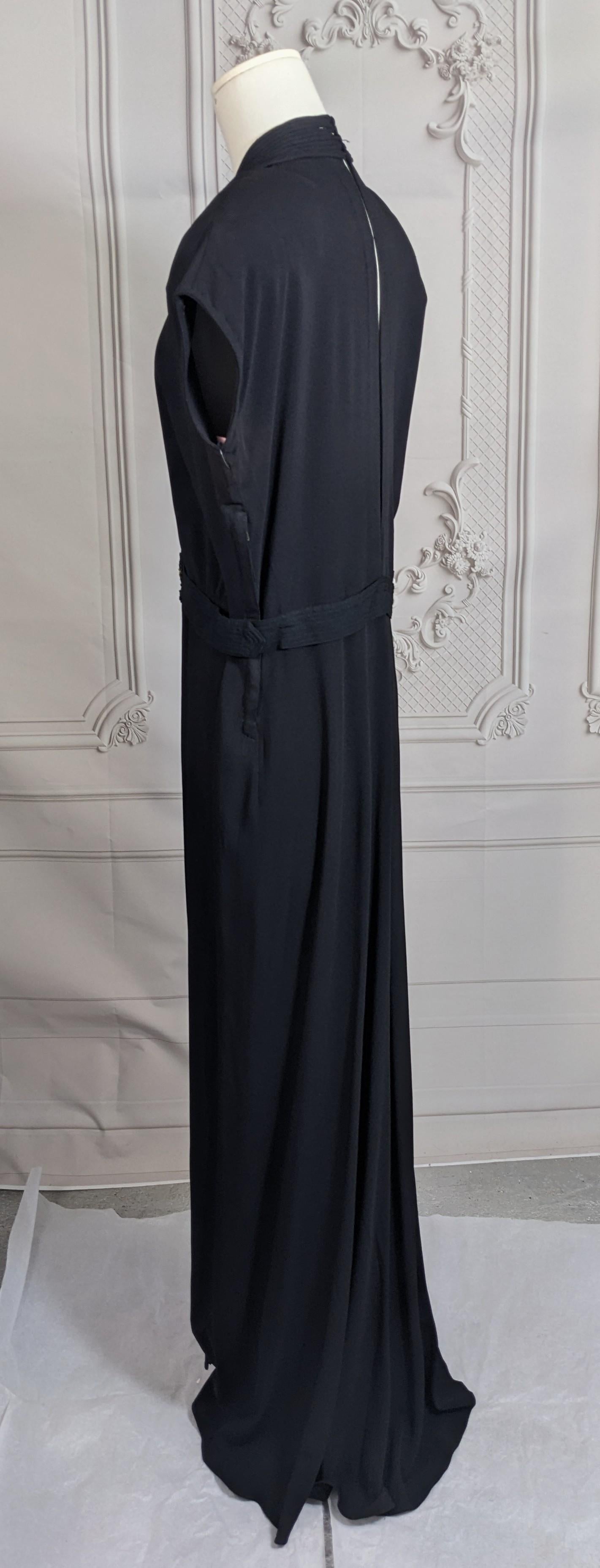1940's Beaded Crepe and Bias Rope Trimmed Gown For Sale 1