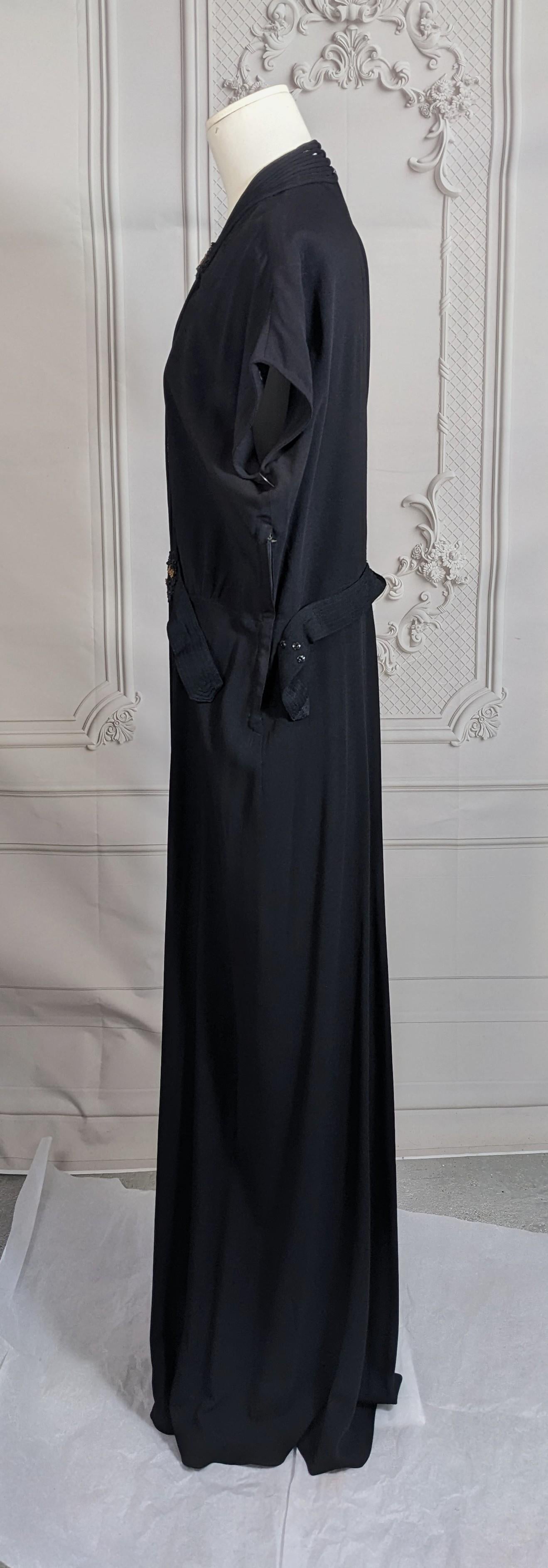 1940's Beaded Crepe and Bias Rope Trimmed Gown For Sale 2