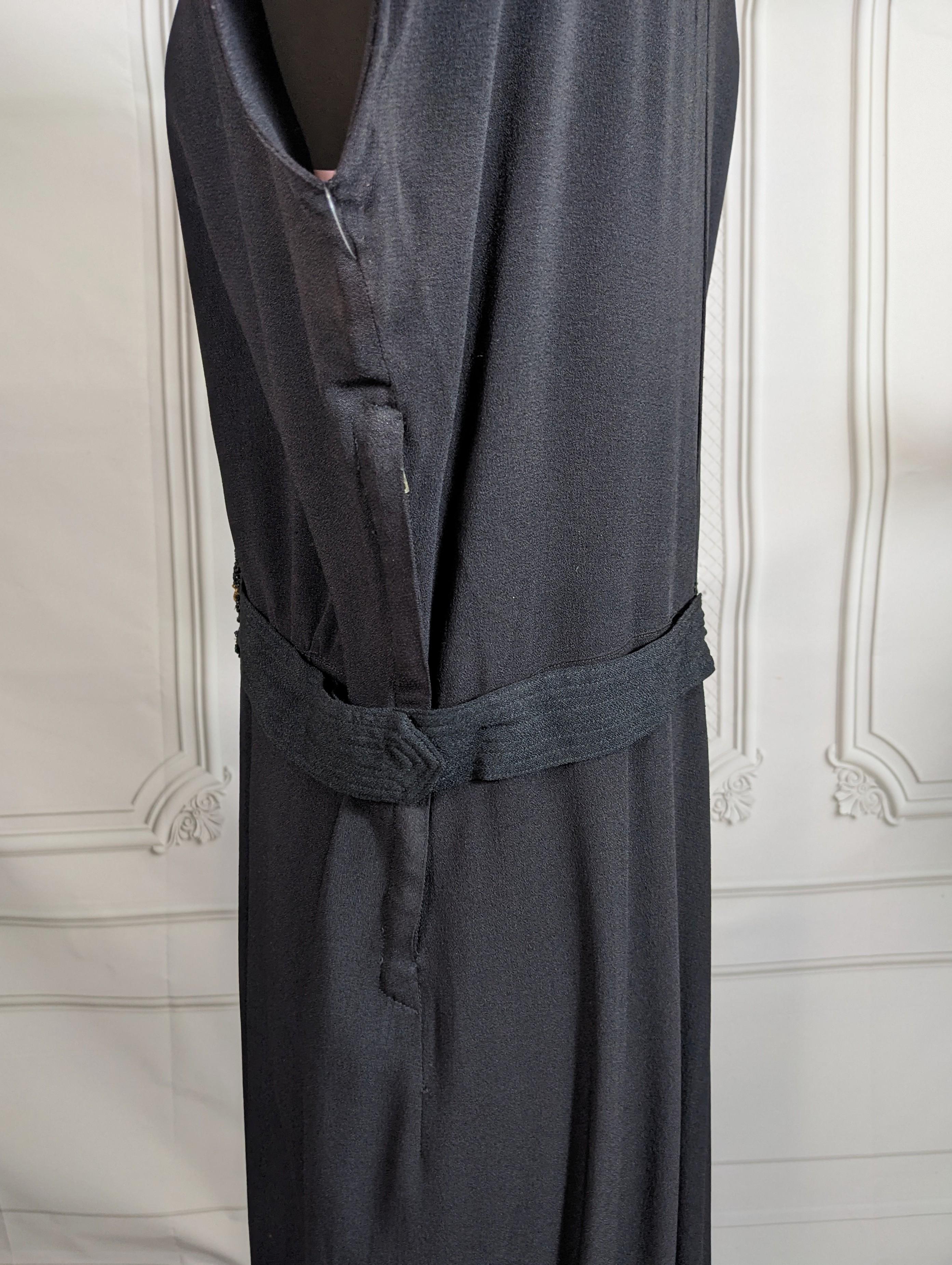 1940's Beaded Crepe and Bias Rope Trimmed Gown For Sale 3
