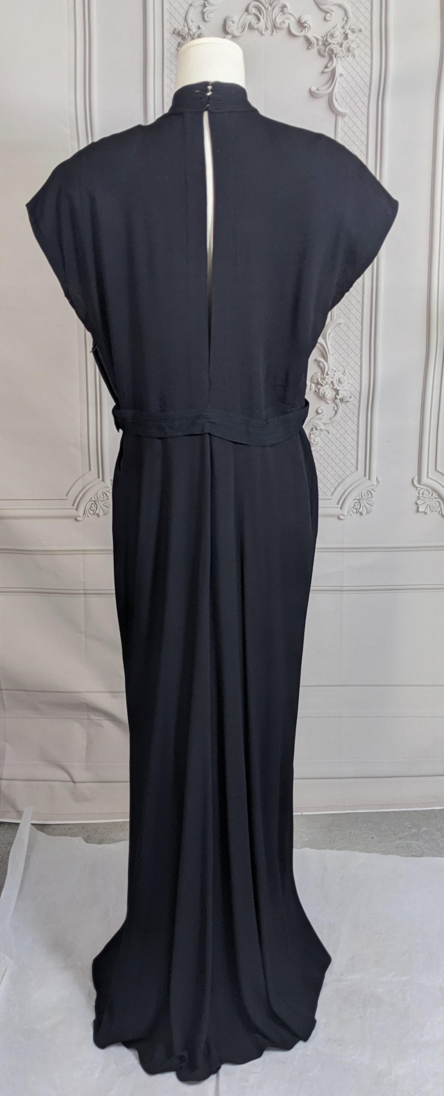 1940's Beaded Crepe and Bias Rope Trimmed Gown For Sale 4