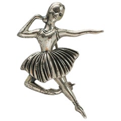 1940s Beau Sterling Silver Ballerina Brooch Pin