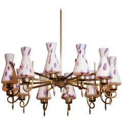 1940s Beautiful Large Brass and Multicolored Murano Venini Glass Chandelier