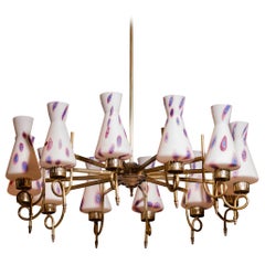 1940s Beautiful Large Brass and Multicolored Murano Venini Glass Chandelier
