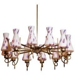 1940s Beautiful Large Brass and Multicolored Murano Venini Glass Chandelier