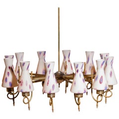 1940s Beautiful Large Brass and Multicolored Murano Venini Glass Chandelier