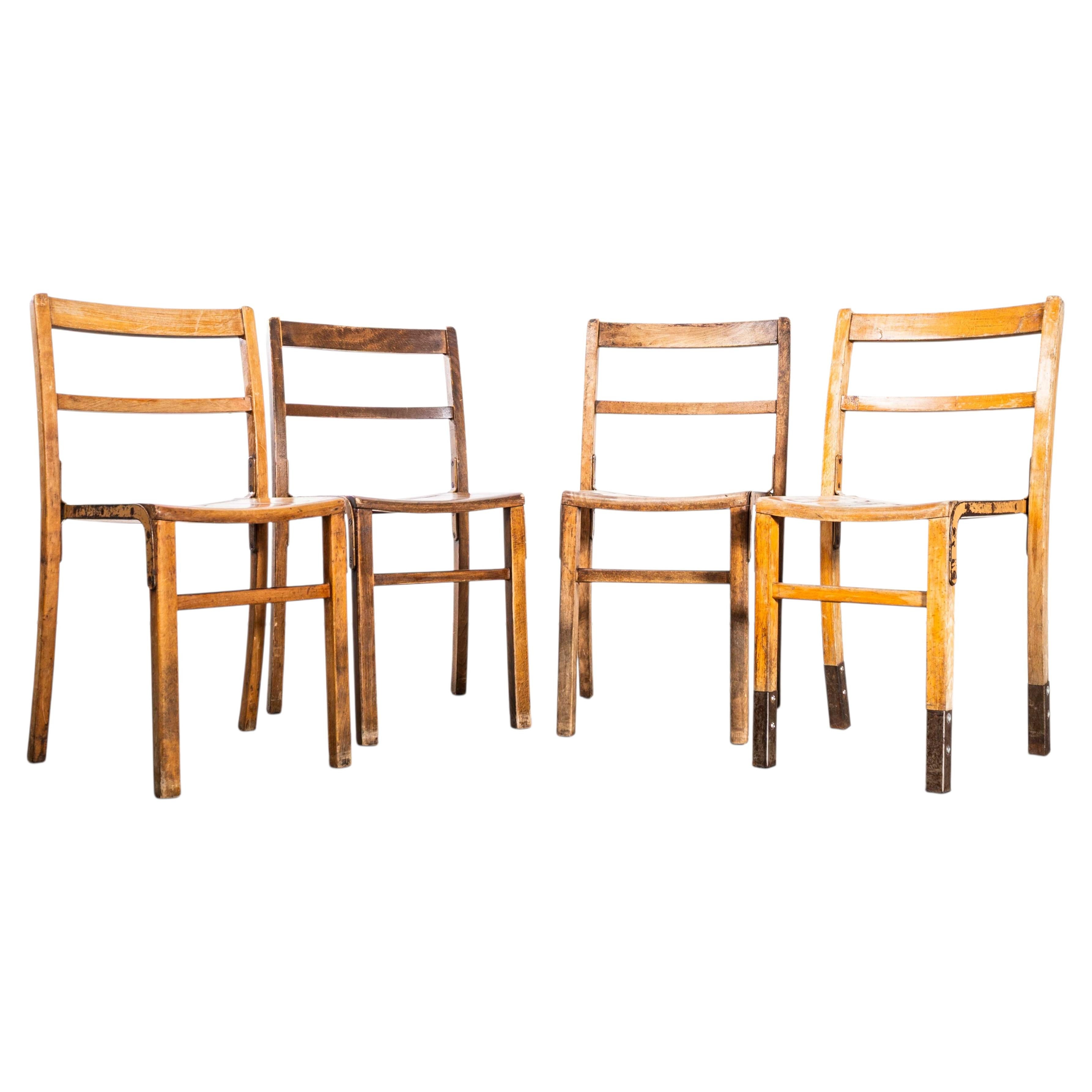 1940's Beech and Iron Stacking School Dining Chairs- Set Of 4 For Sale