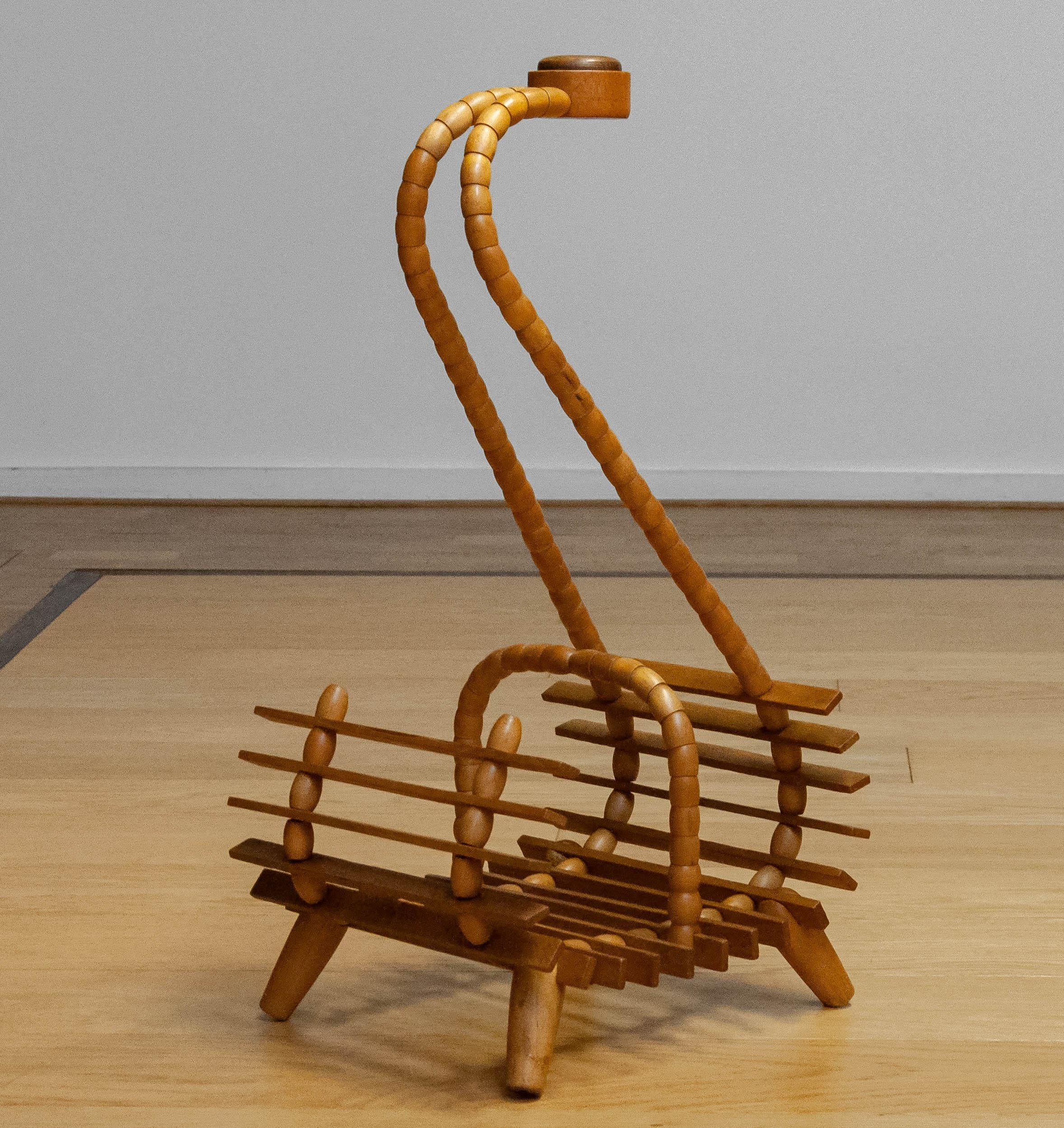 Swedish 1940s Beech Magazine Rack with Oak-Inlaid Handle For Sale