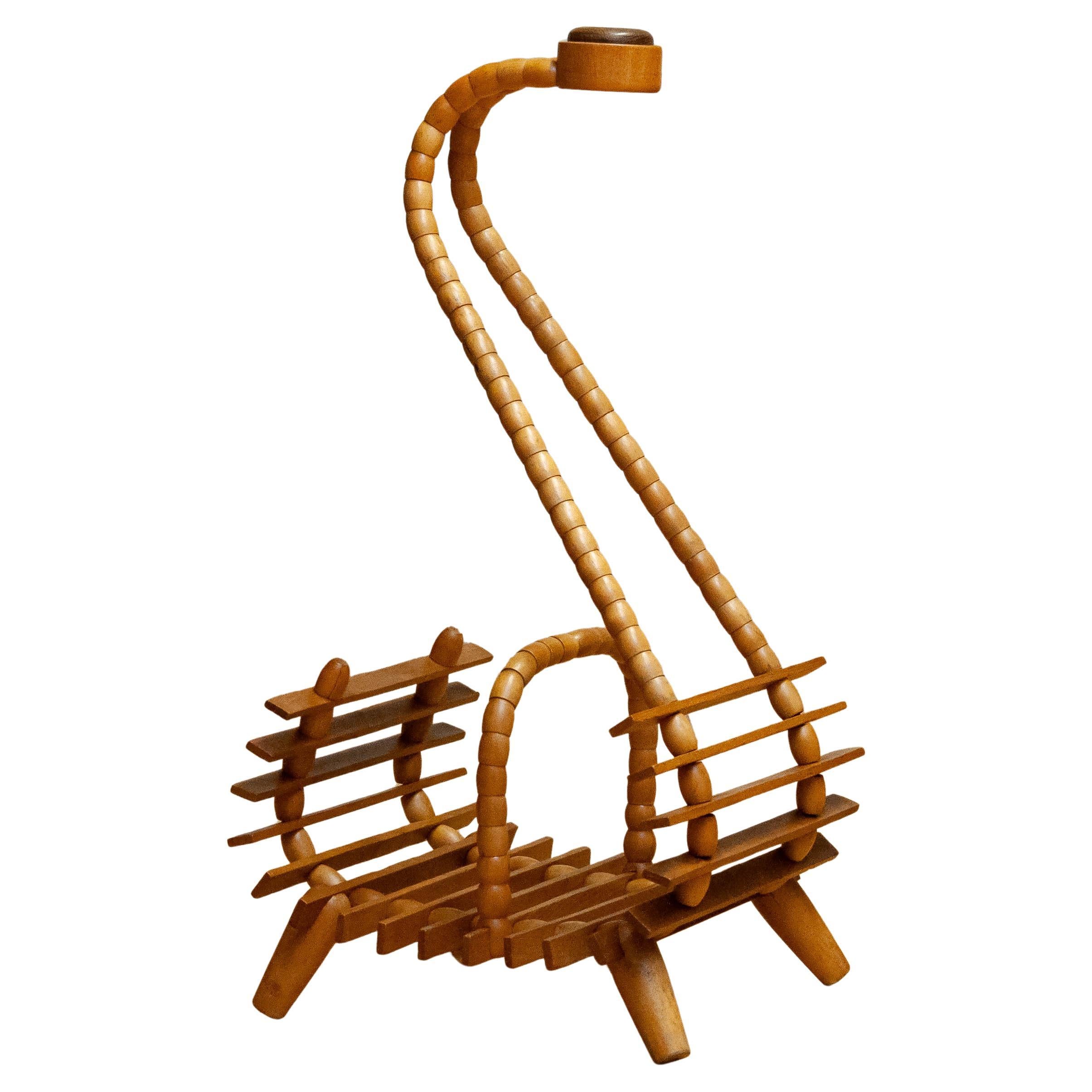 1940s Beech Magazine Rack with Oak-Inlaid Handle For Sale