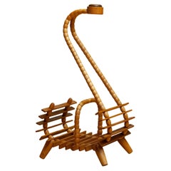 1940s Beech Magazine Rack with Oak-Inlaid Handle