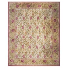 Rugs On Net Large Beige & Green Floral Spanish European Cuenca Wool Carpet Rug