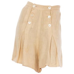 Vintage 1940S Beige Silk High Waisted Culotte Shorts With Sailor Buttons