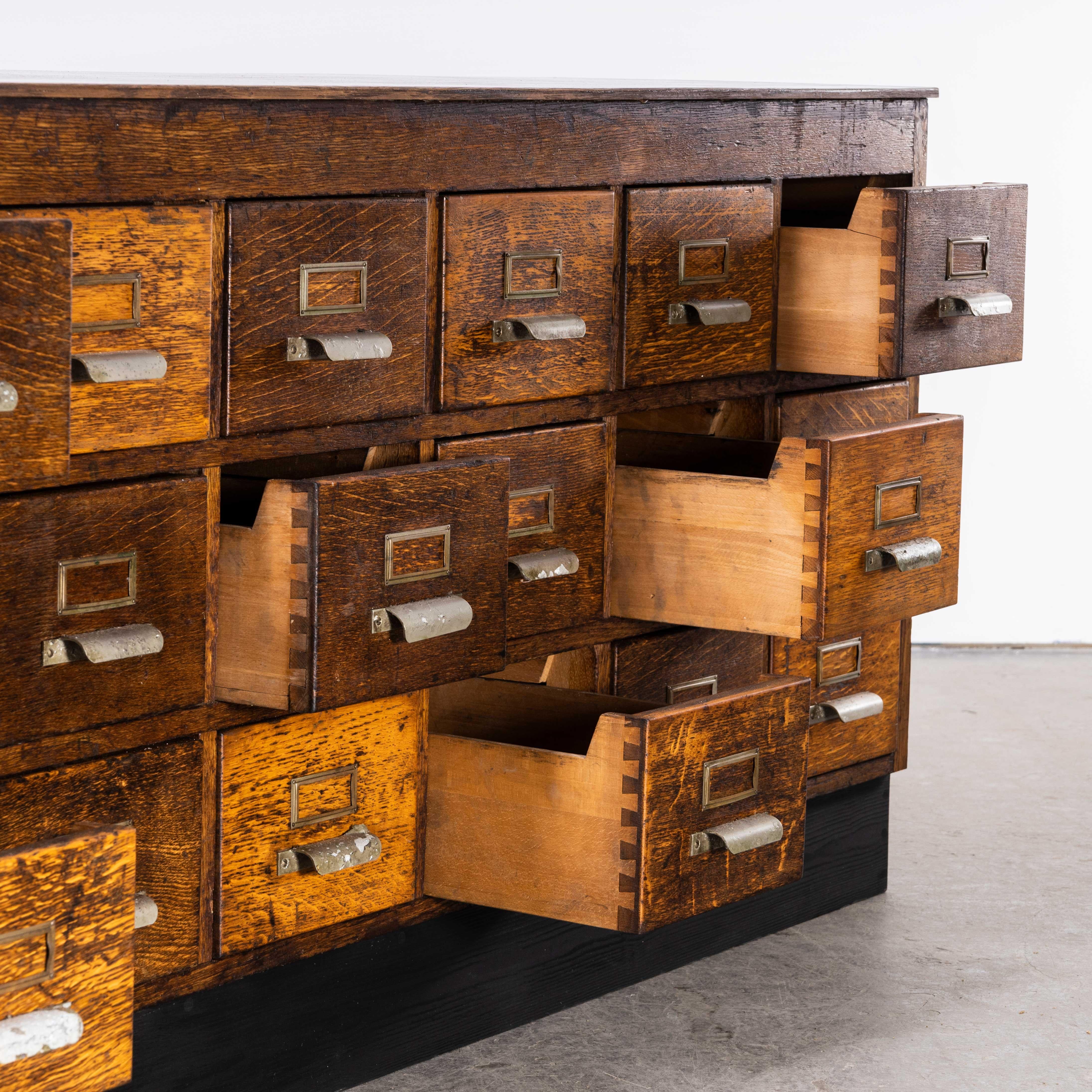 1940's Belgian Long Low Bank of Drawers, Eighteen '1675' In Good Condition In Hook, Hampshire