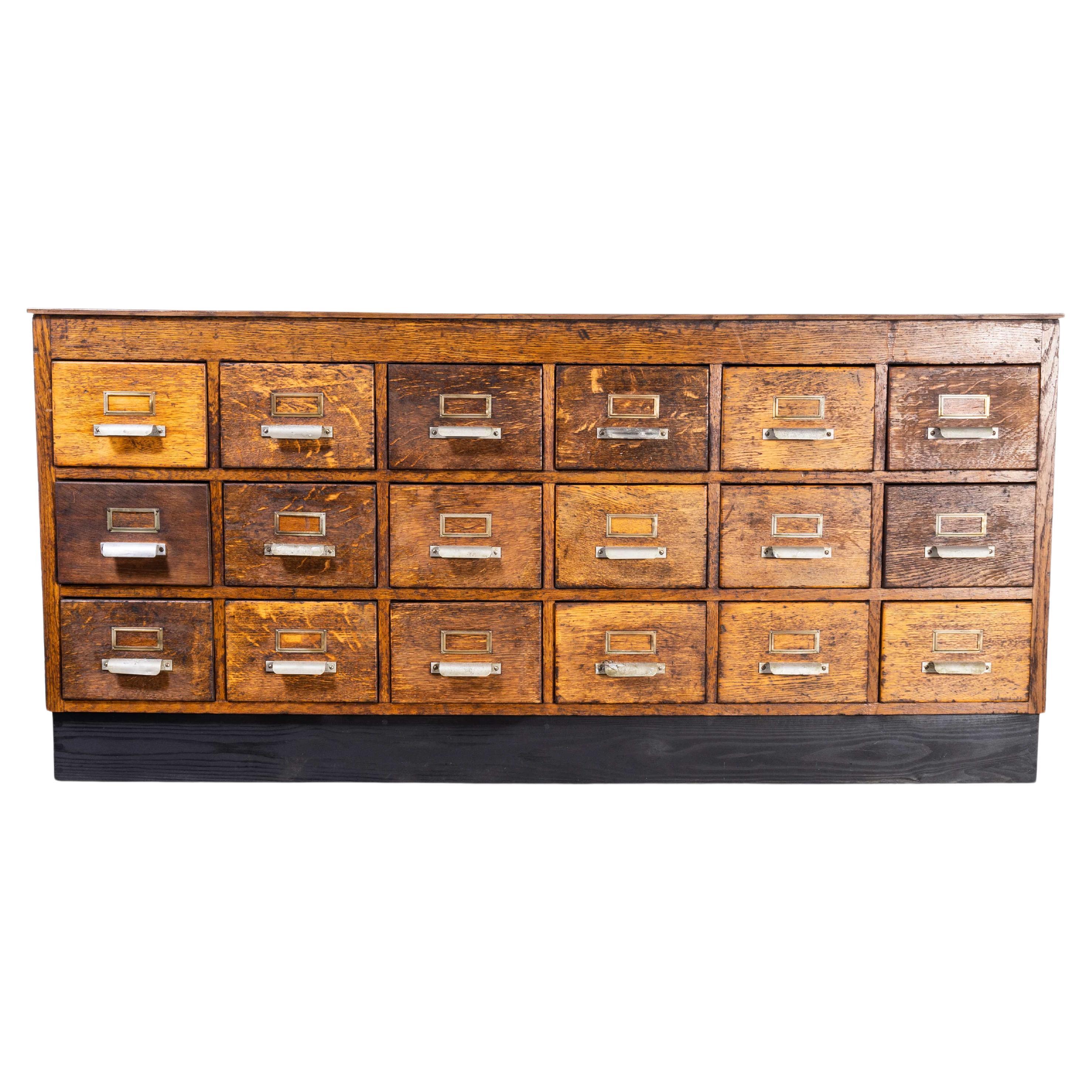 1940's Belgian Long Low Bank of Drawers, Eighteen Drawers '1674' For Sale