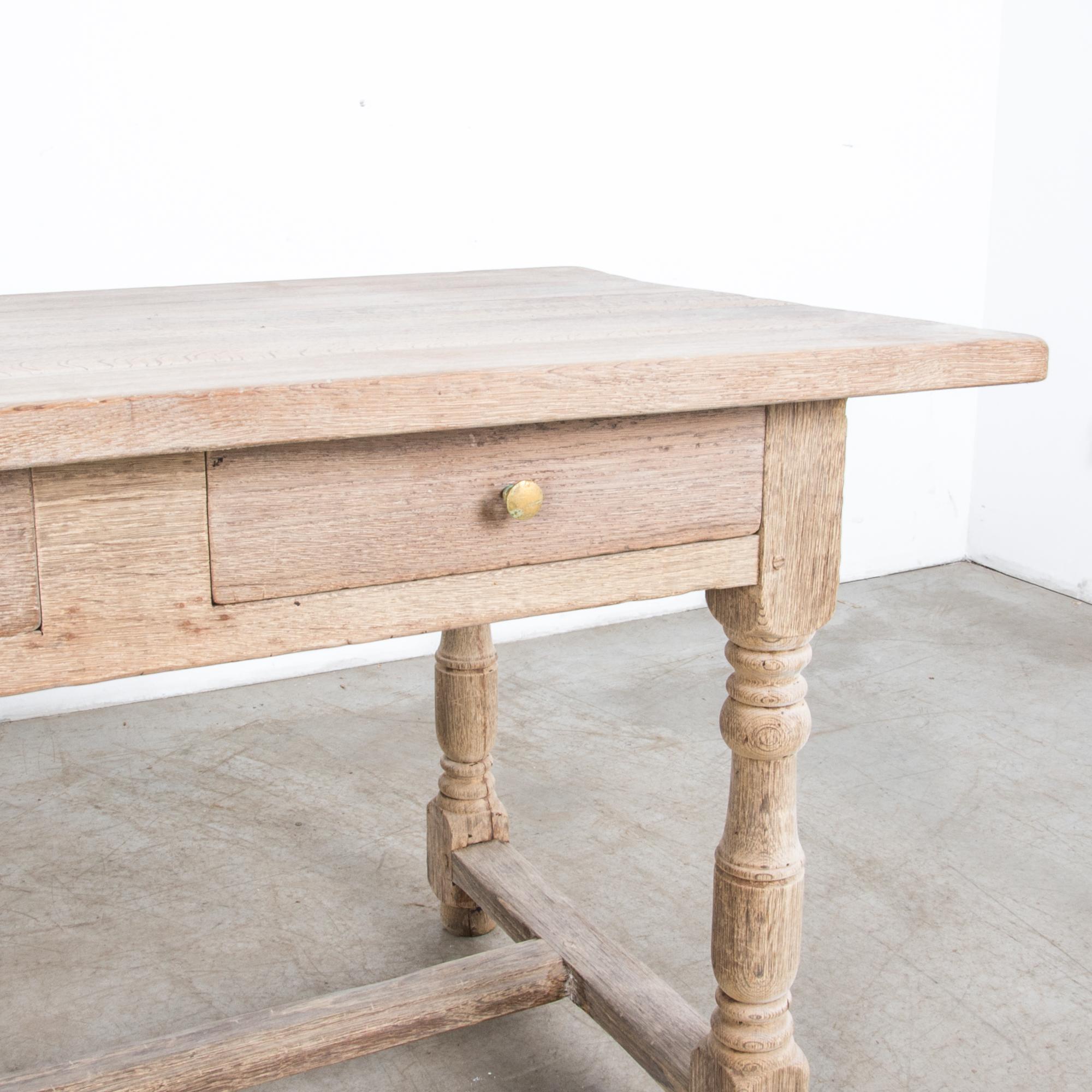 1940s Belgian Two-Drawer Bleached Oak Table 2