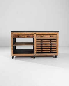 1940s Belgian Wooden Shop Counter on Wheels