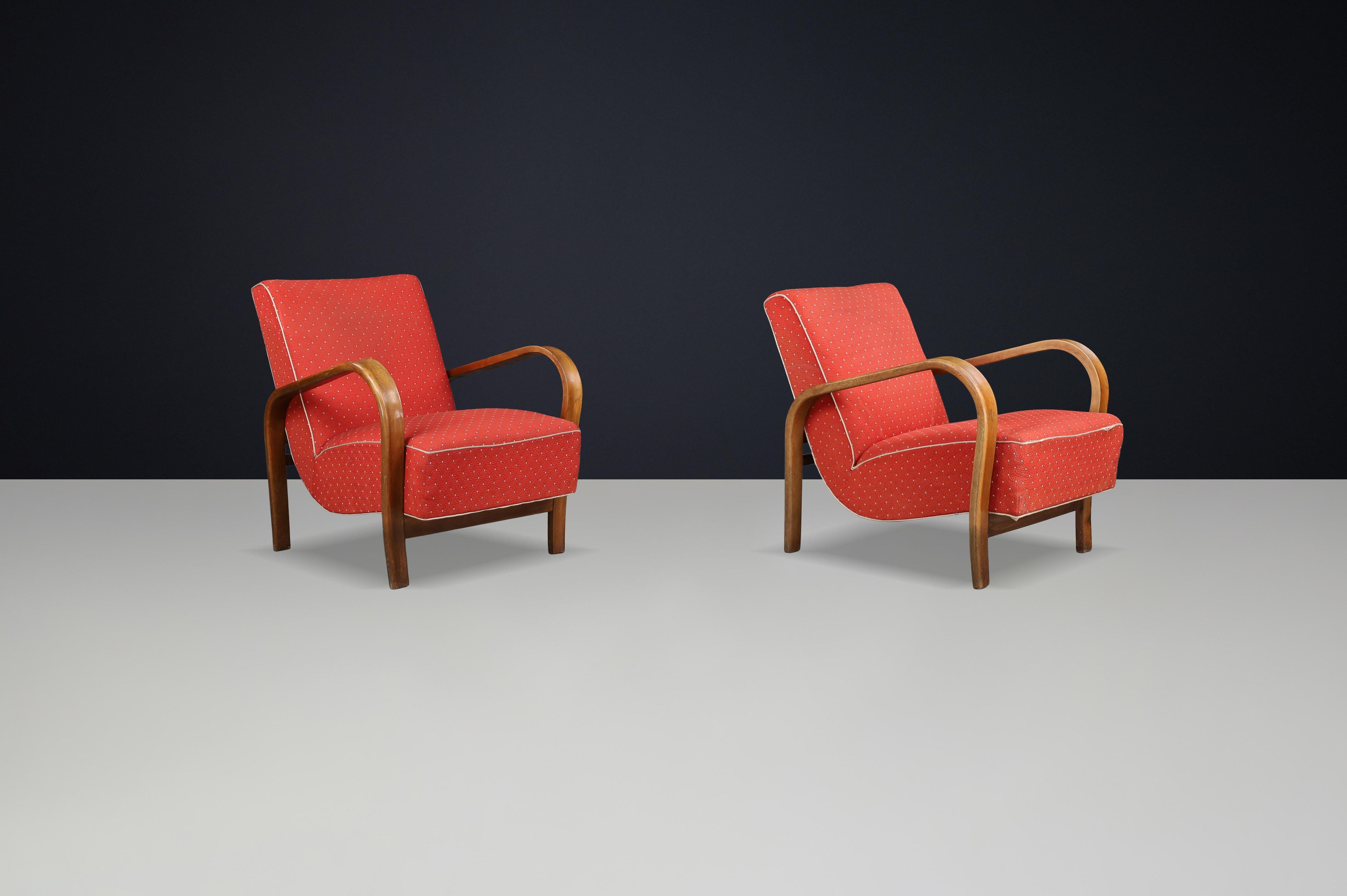 Upholstery 1940s Bentwood Armchairs by Koželka & Kropáček – Prague, Czechoslovakia For Sale