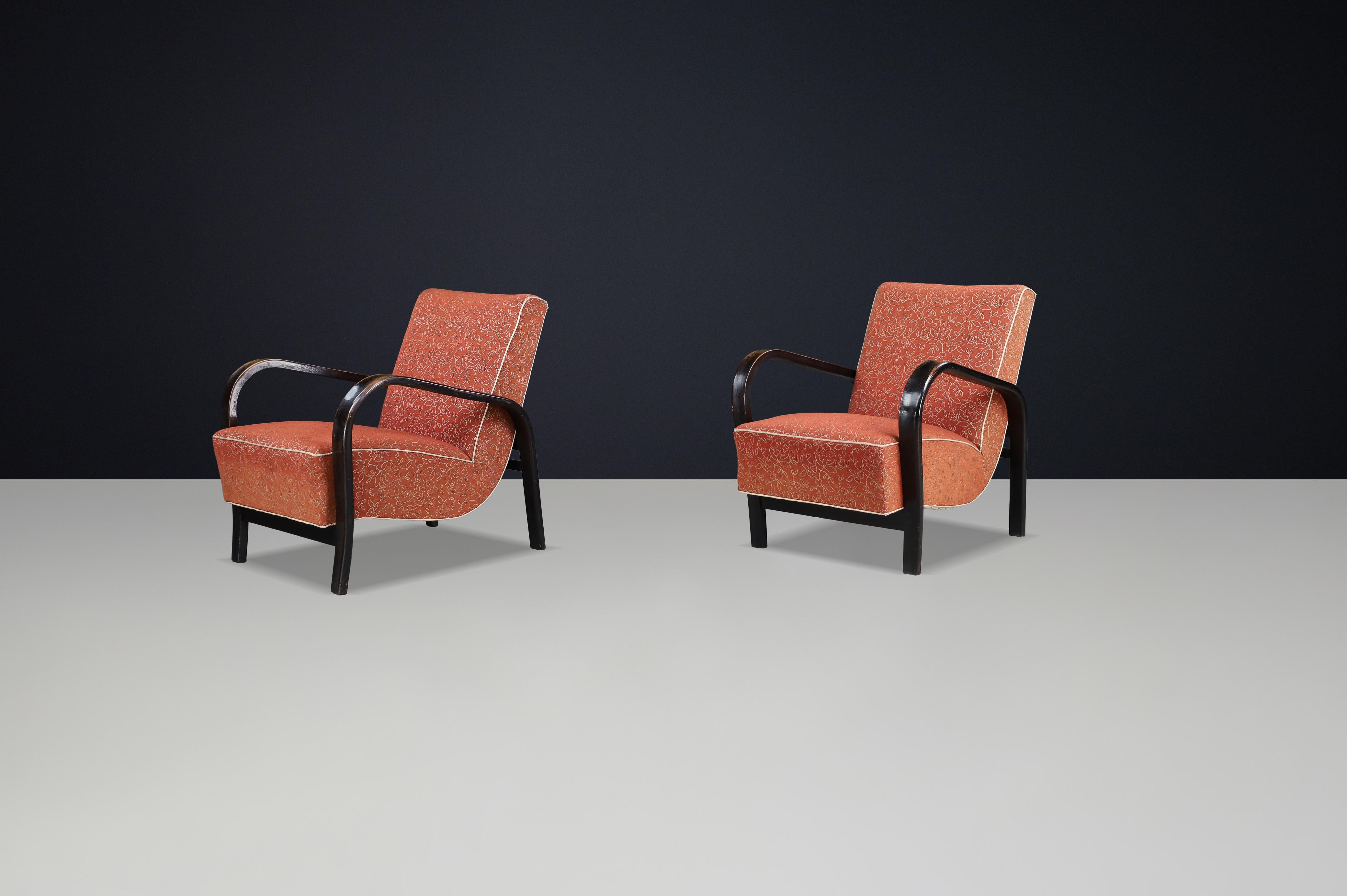 Sillones de madera curvada de los años 40 de Koželka & Kropáček con tapicería original - Praga en venta 5