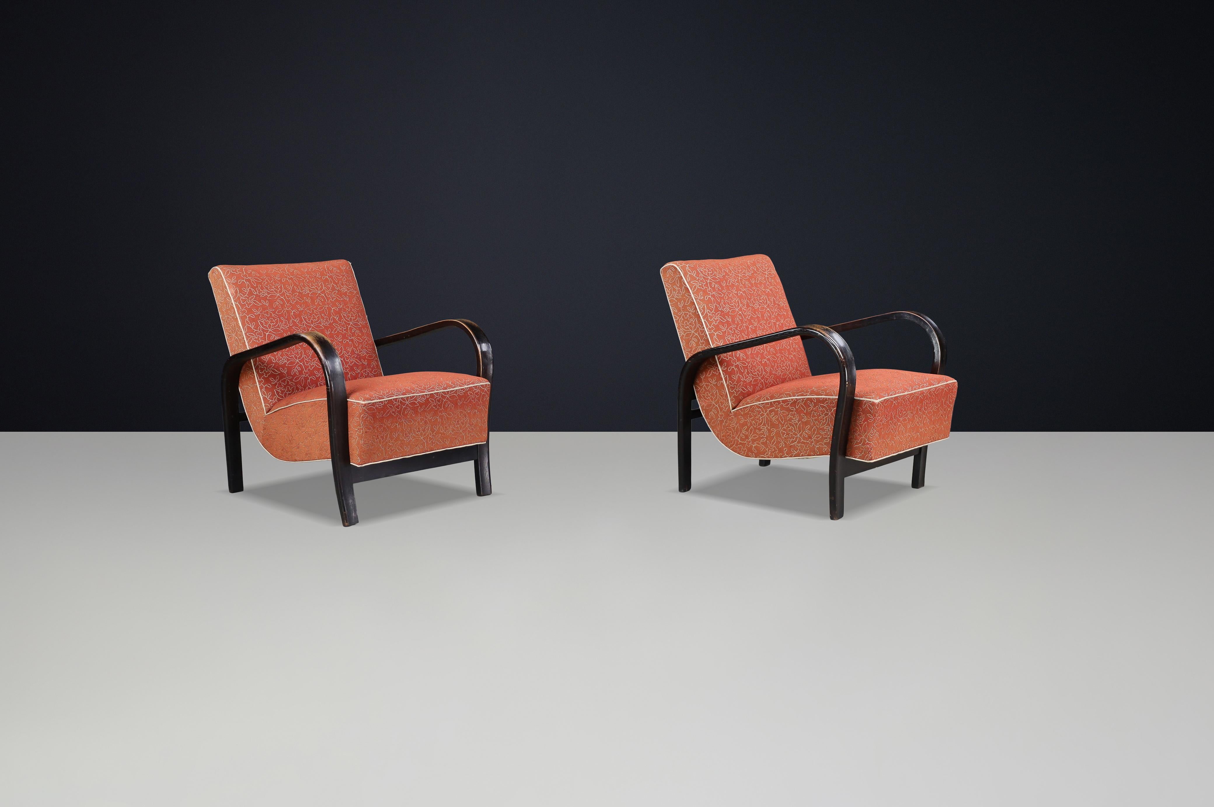 Sillones de madera curvada de los años 40 de Koželka & Kropáček con tapicería original - Praga en venta 8