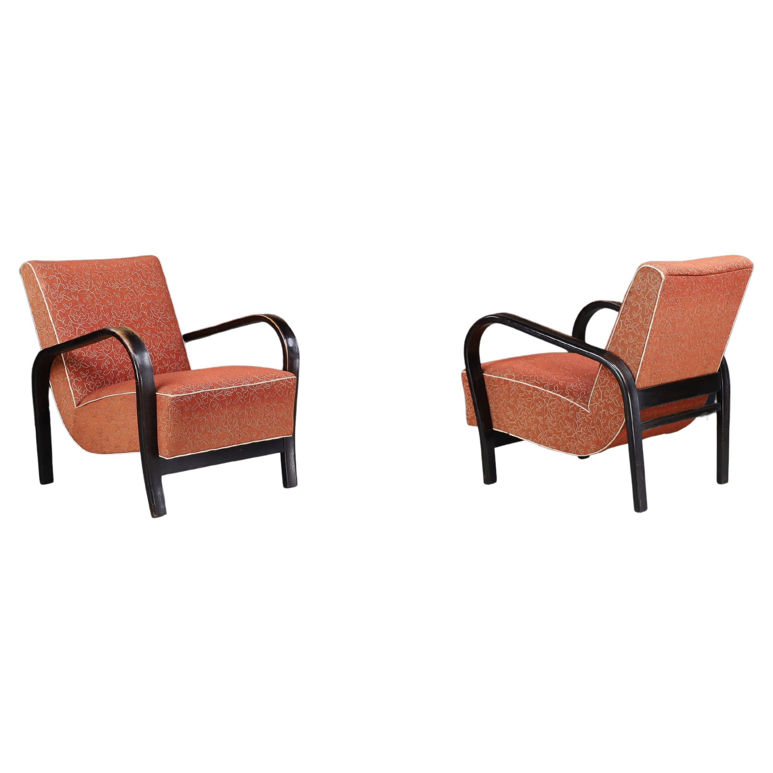Sillones de madera curvada de los años 40 de Koželka & Kropáček con tapicería original - Praga