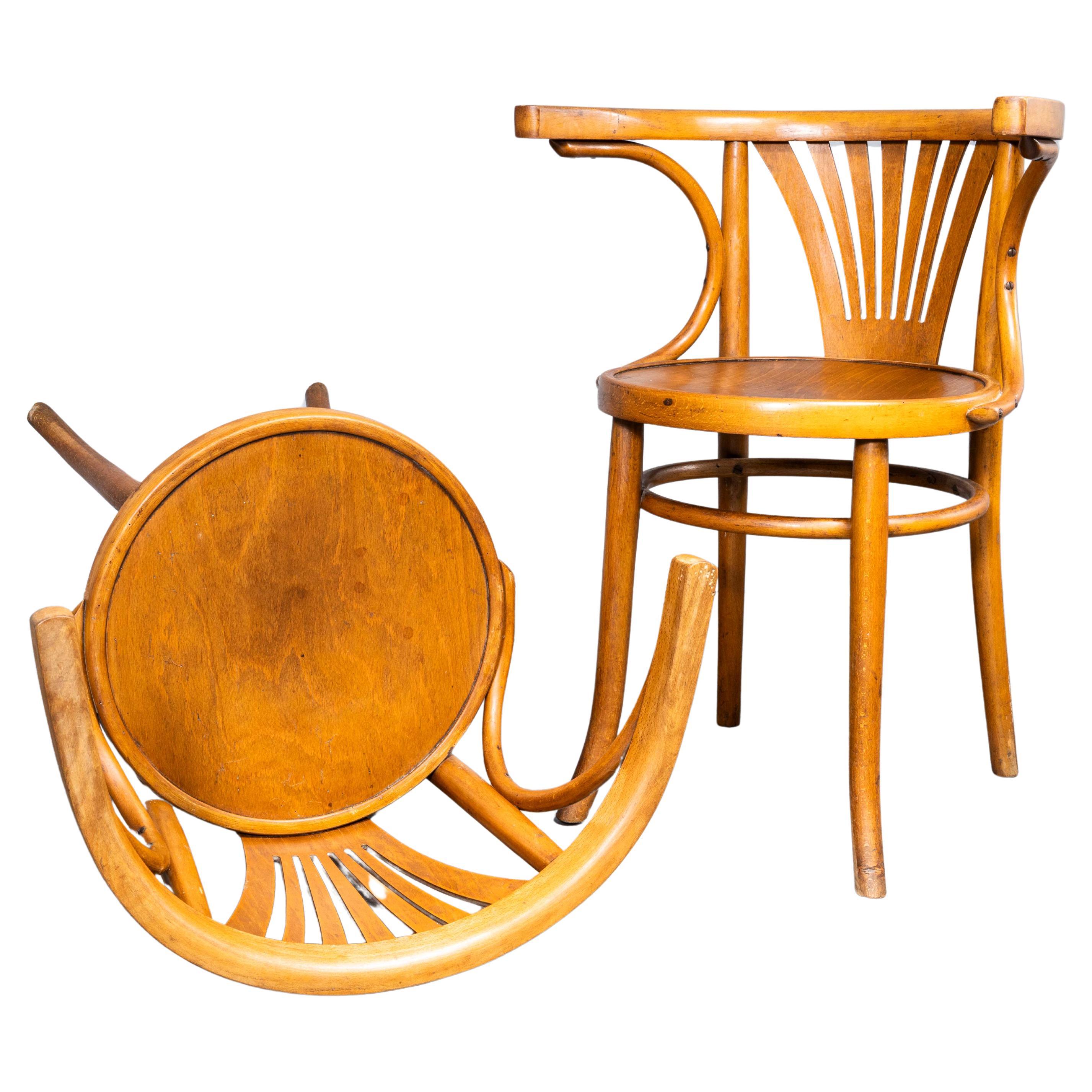 1940's Bentwood Debrecen Fan Back Dining Chairs - Light Oak Pair