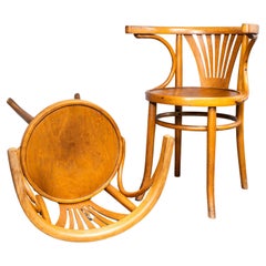 Antique 1940’s Bentwood Debrecen Fan Back Dining Chairs – Light Oak Pair