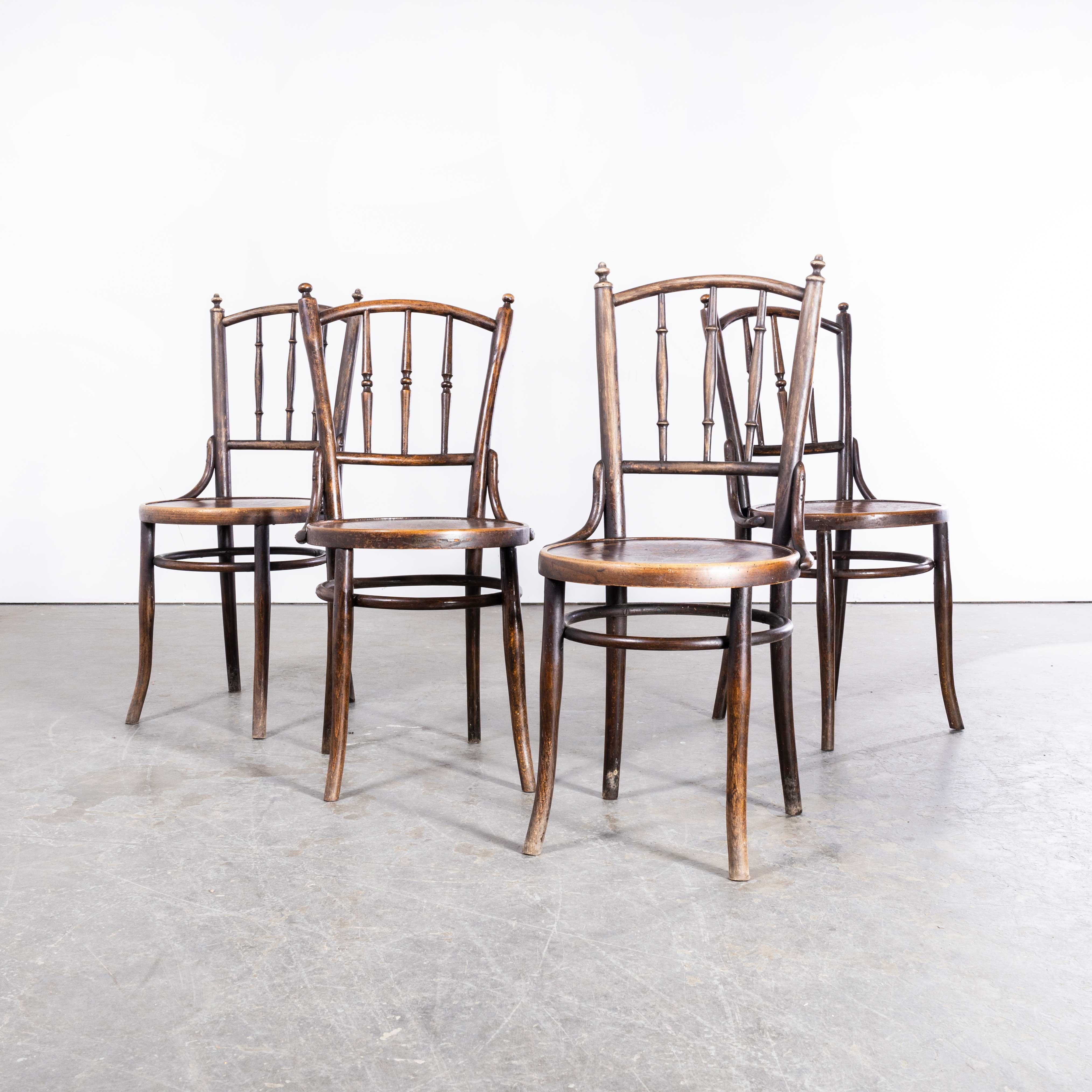 European 1940s Bentwood Debrecen Spindle Dining Chairs, Set of Four