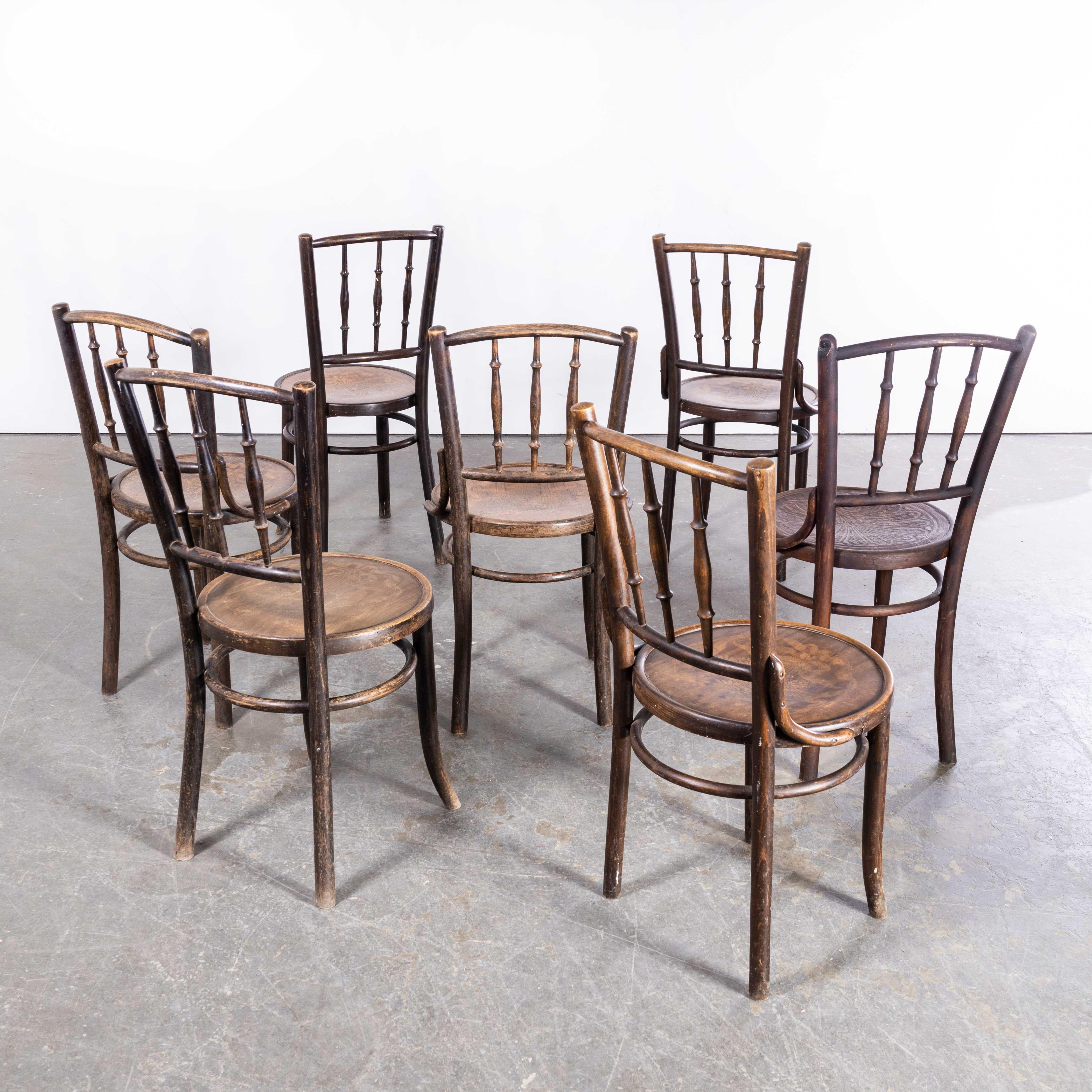 Mid-20th Century 1940s Bentwood Debrecen Spindle Dining Chairs, Set of Seven For Sale
