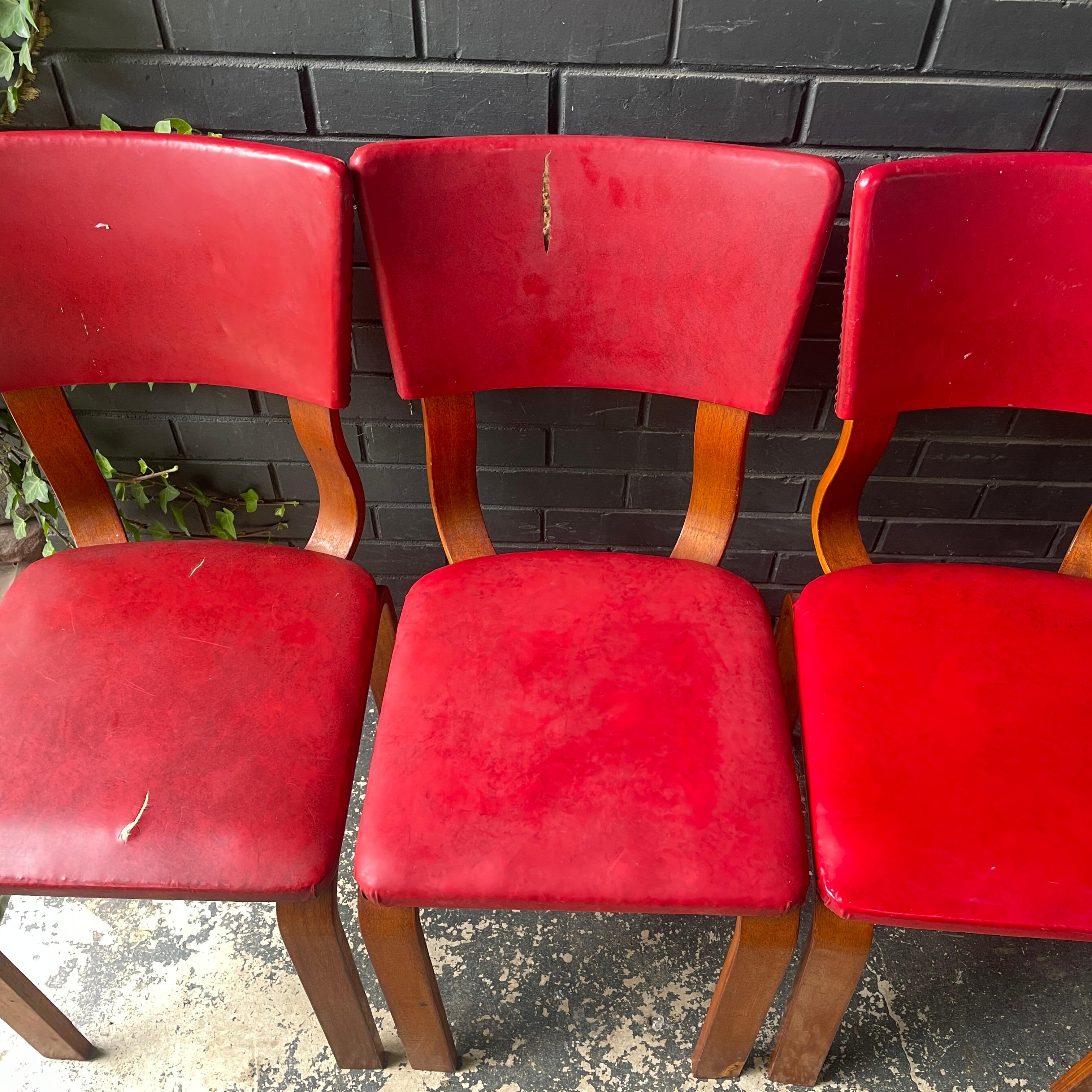 1940s Bentwood Thonet Dining Chairs Set 4 New York Vintage Mid-Century Art Deco In Distressed Condition In Hyattsville, MD