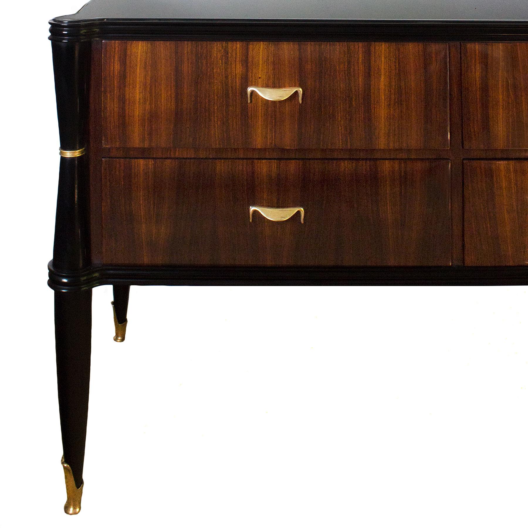 Stained Big Mid-Century Modern Commode, Mahogany, Opaline, Brass, style V. Dassi - Italy For Sale