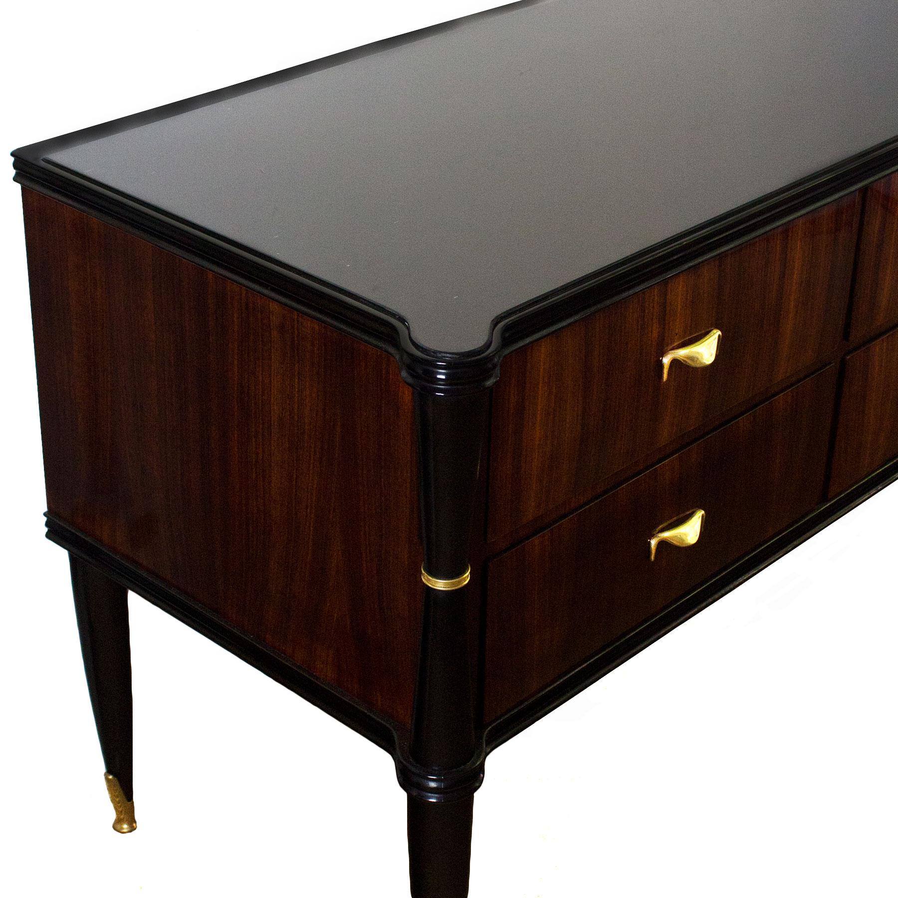 Big Mid-Century Modern Commode, Mahogany, Opaline, Brass, style V. Dassi - Italy In Good Condition In Girona, ES