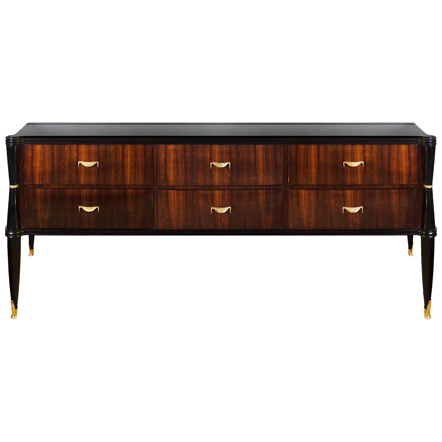 Big Mid-Century Modern Commode, Mahogany, Opaline, Brass, style V. Dassi - Italy