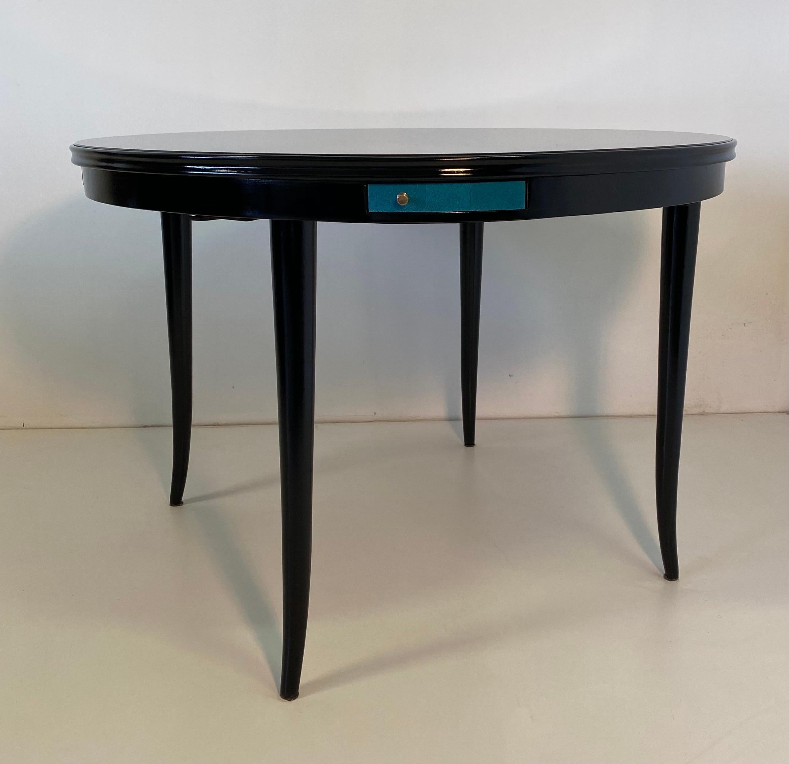 Art Deco 1940s Black and Blue Shagreen Game Table, Italy