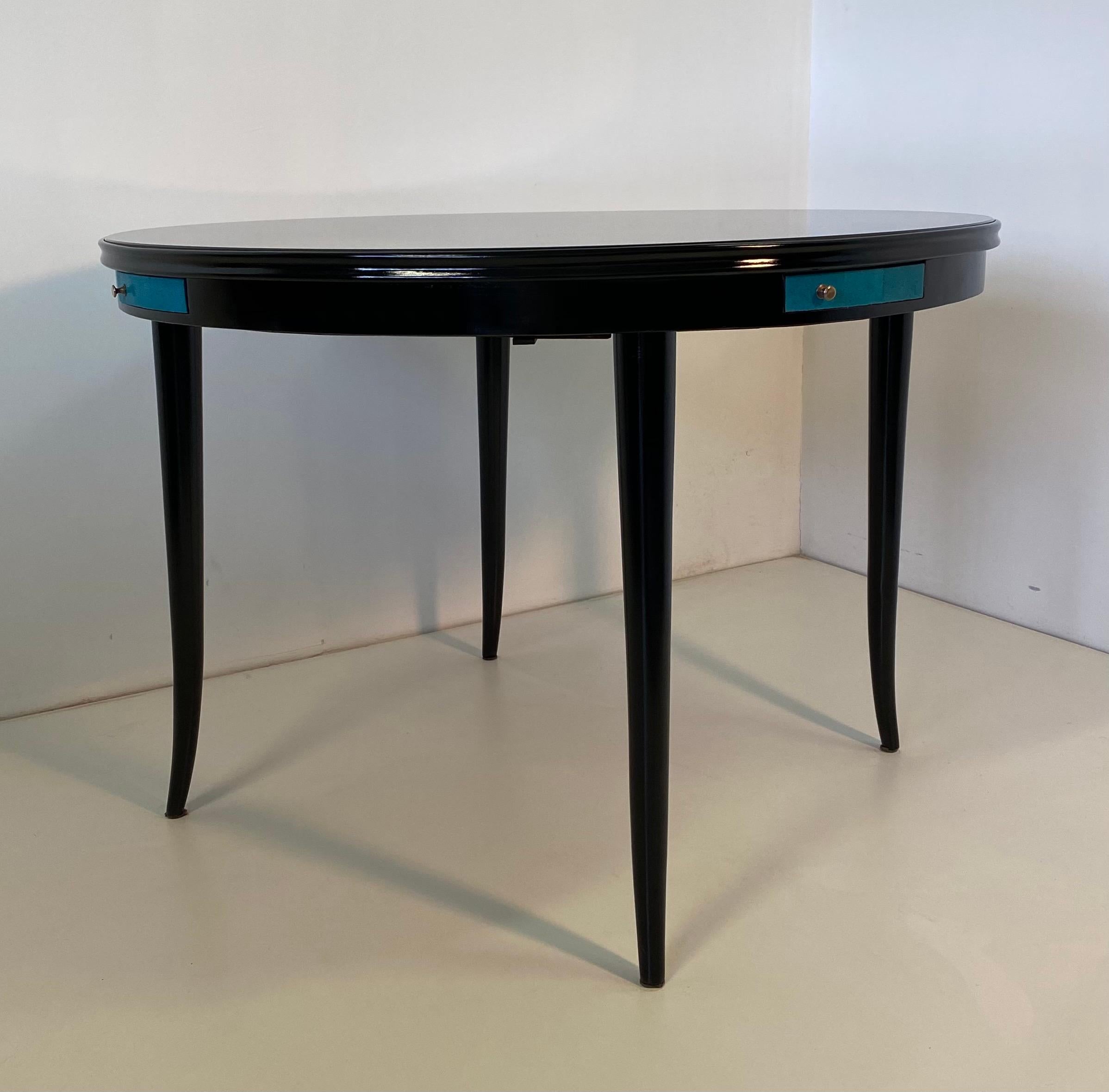 Italian 1940s Black and Blue Shagreen Game Table, Italy