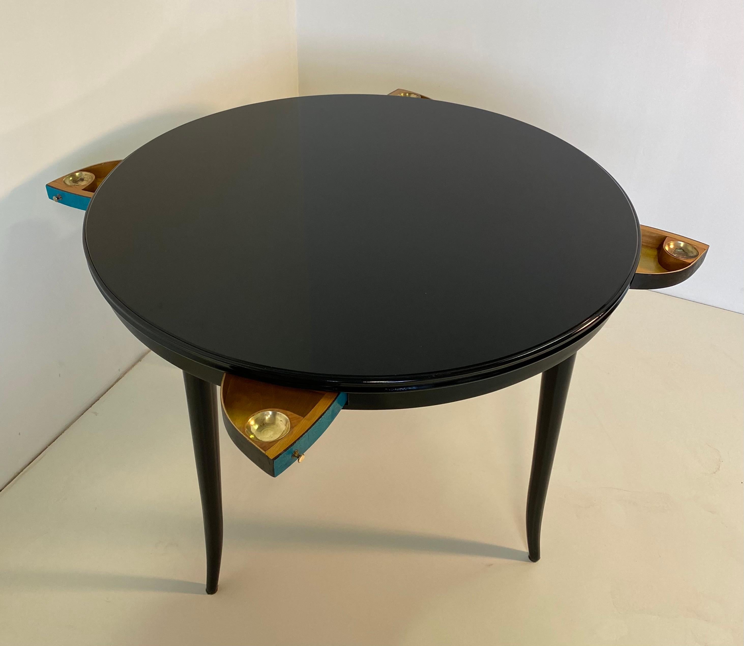 1940s Black and Blue Shagreen Game Table, Italy 2