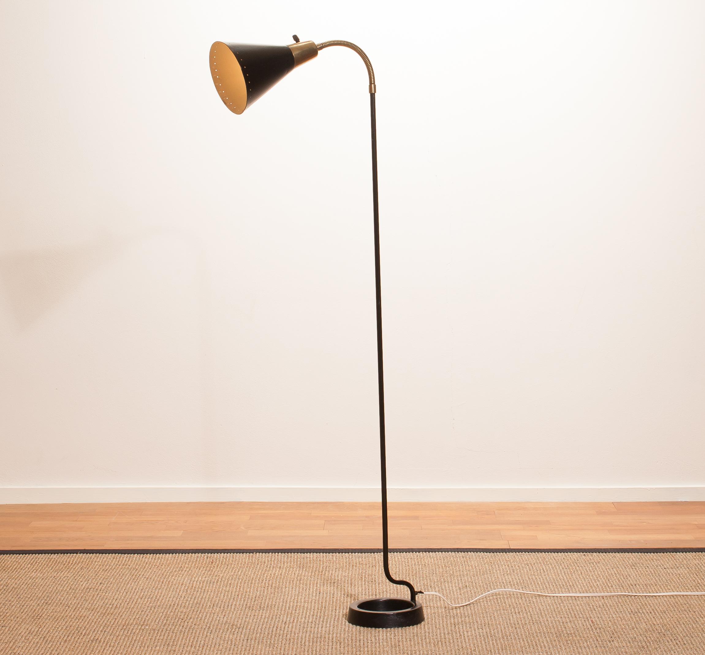 1940s, Black and Brass Swedish Floor Lamp 5