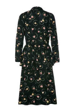 1940’s Black and Floral Peplum Shirt Rayon Tea Dress