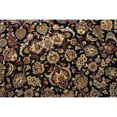 1940s Black Antique Floral Medallion Mashhad Khorassan Handknotted Wool Rug