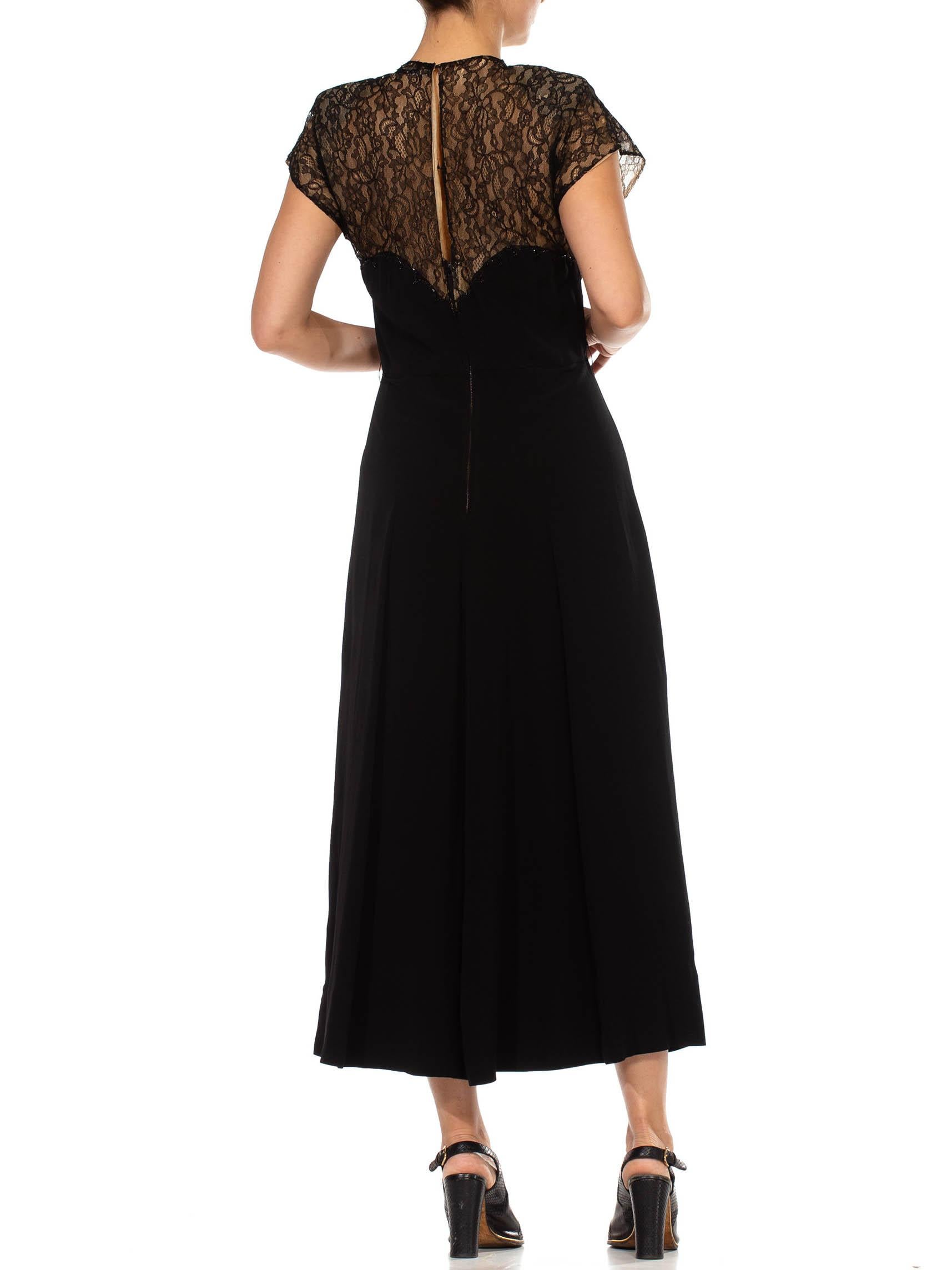 1940S Black Beaded Silk Faille & Chantilly Lace Cocktail Dress 5