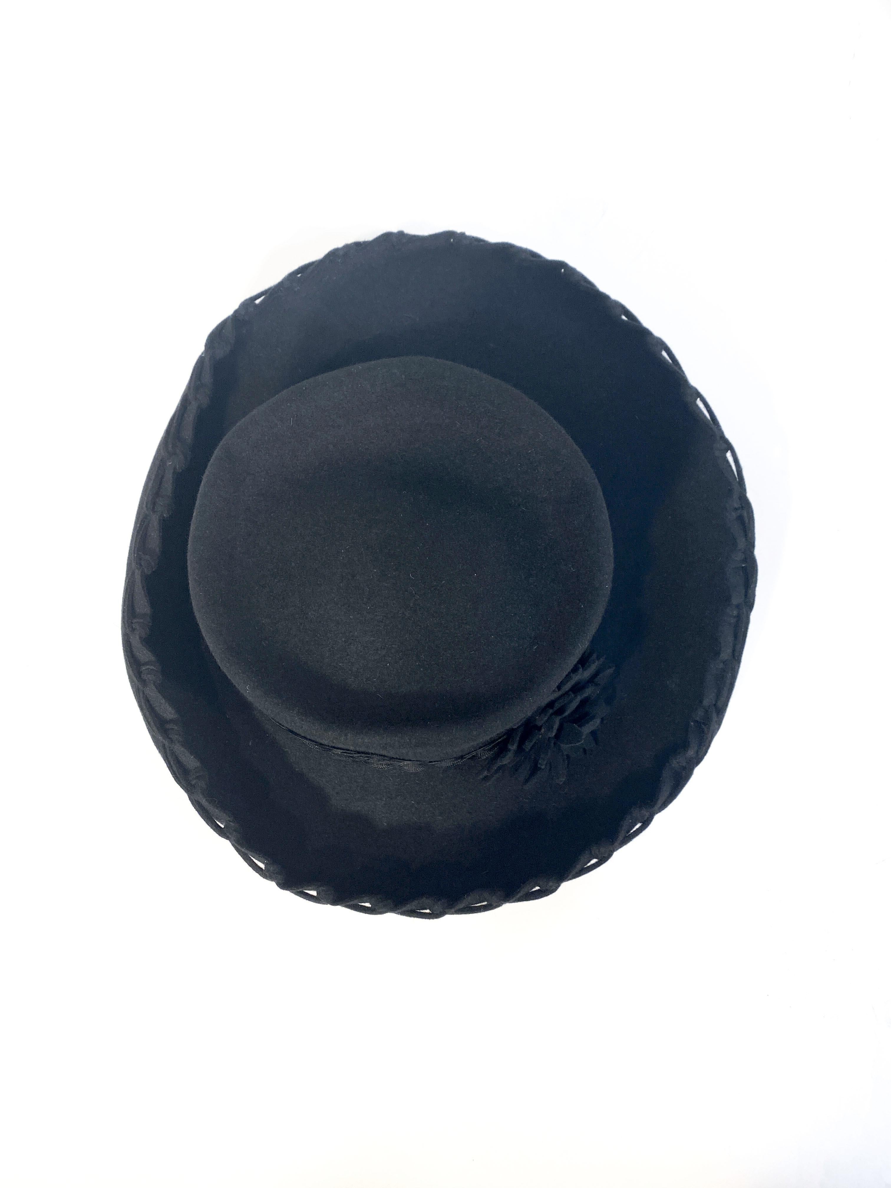Women's or Men's 1940s Black Cashmere Feminine Pork Pie Hat
