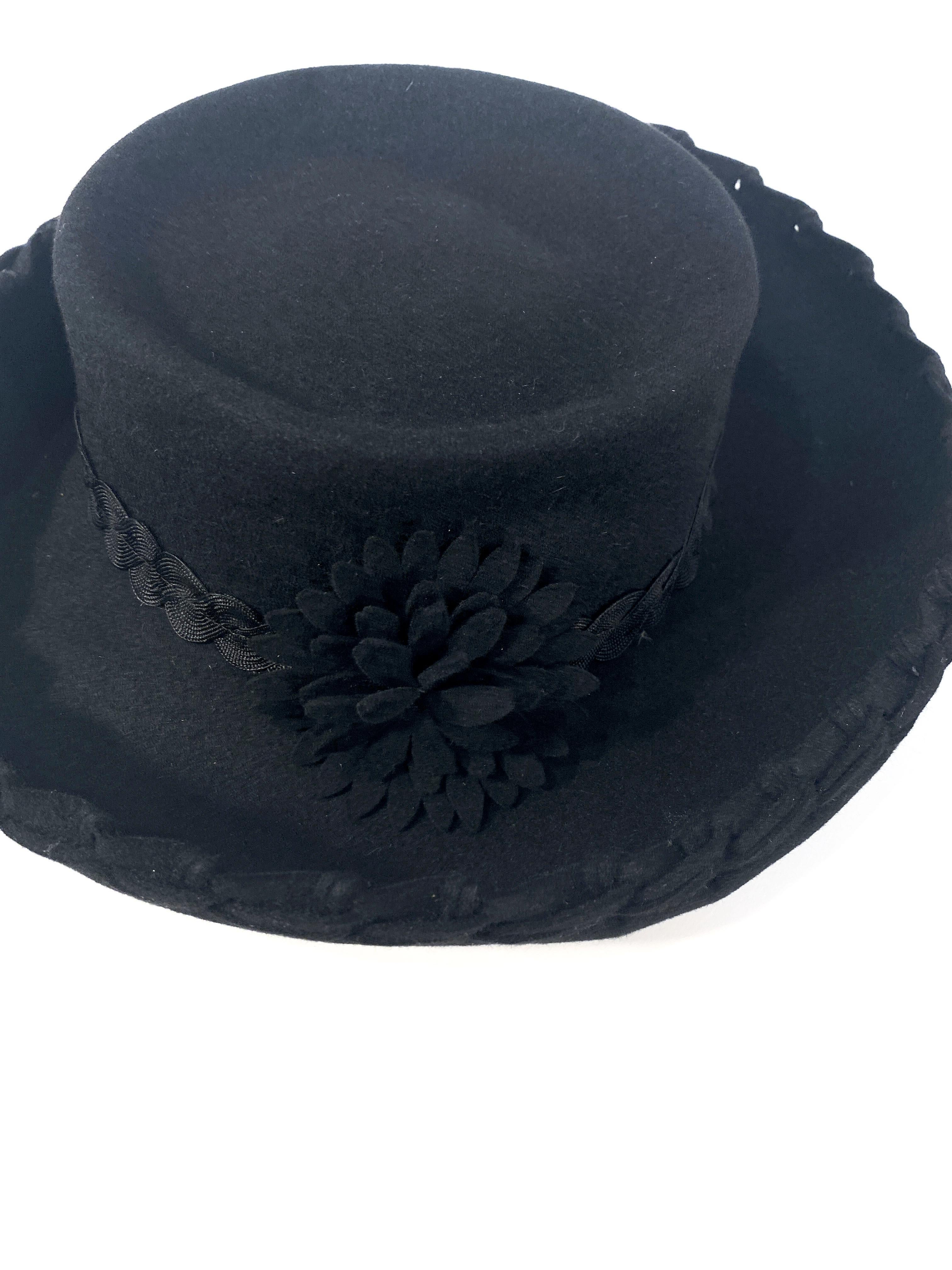 1940s Black Cashmere Feminine Pork Pie Hat 1