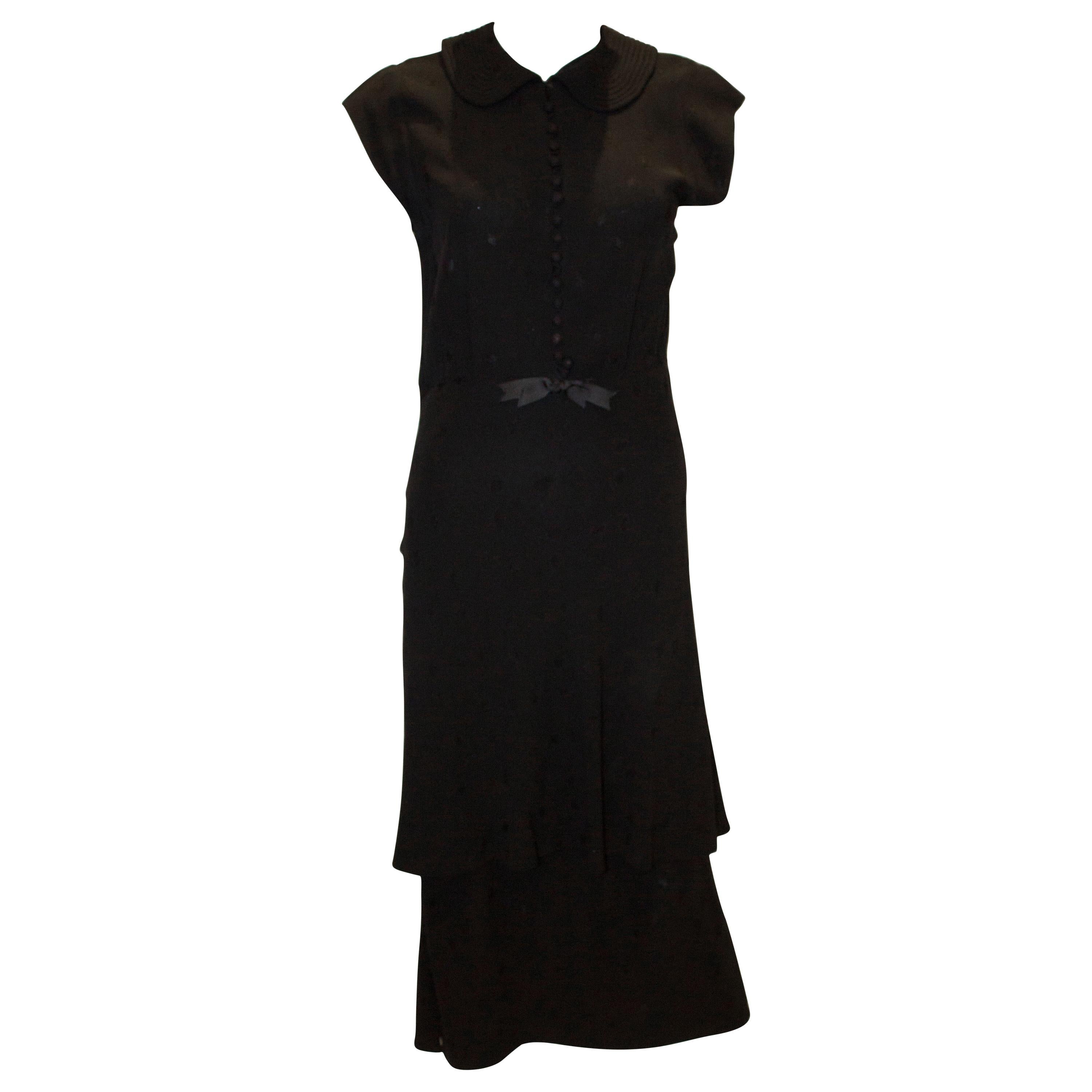 1940s Black Cocktail Dress with Cap Sleaves For Sale