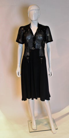 1940s Black Crepe and Cotton Dress
