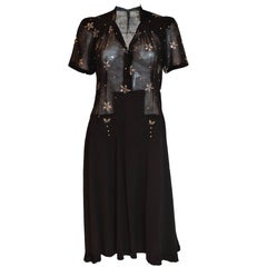 1940s Black Crepe and Cotton Dress