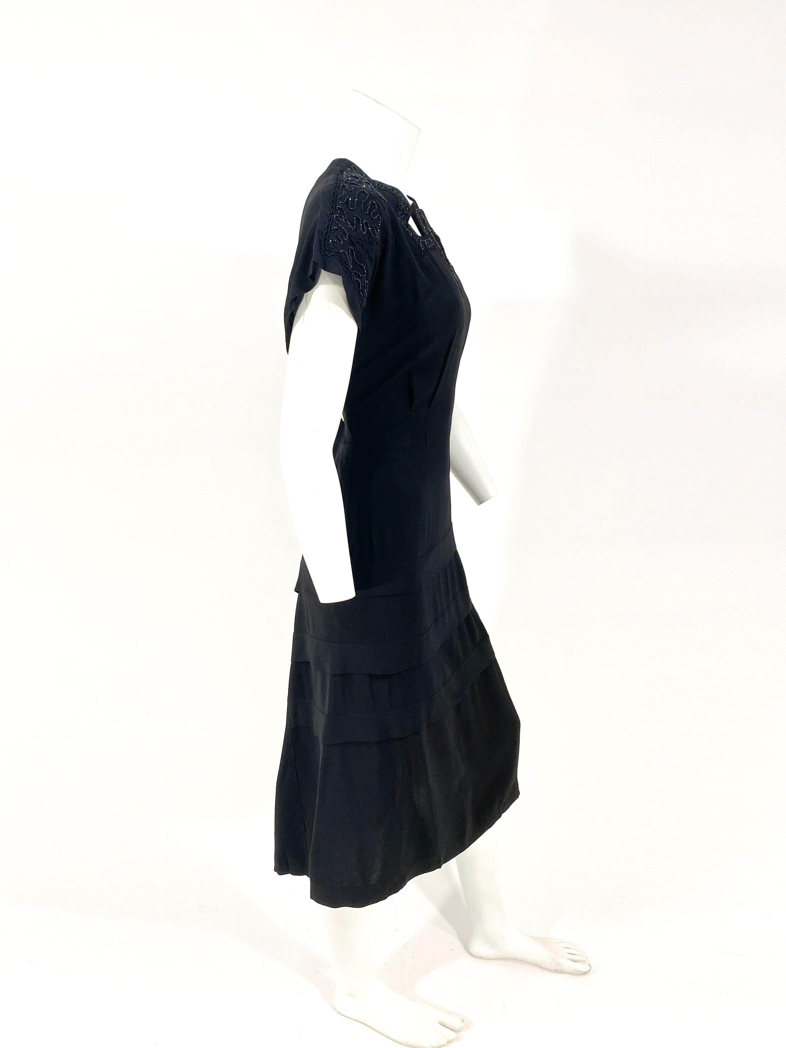 Women's 1940s Black Crepe Cocktail Dress