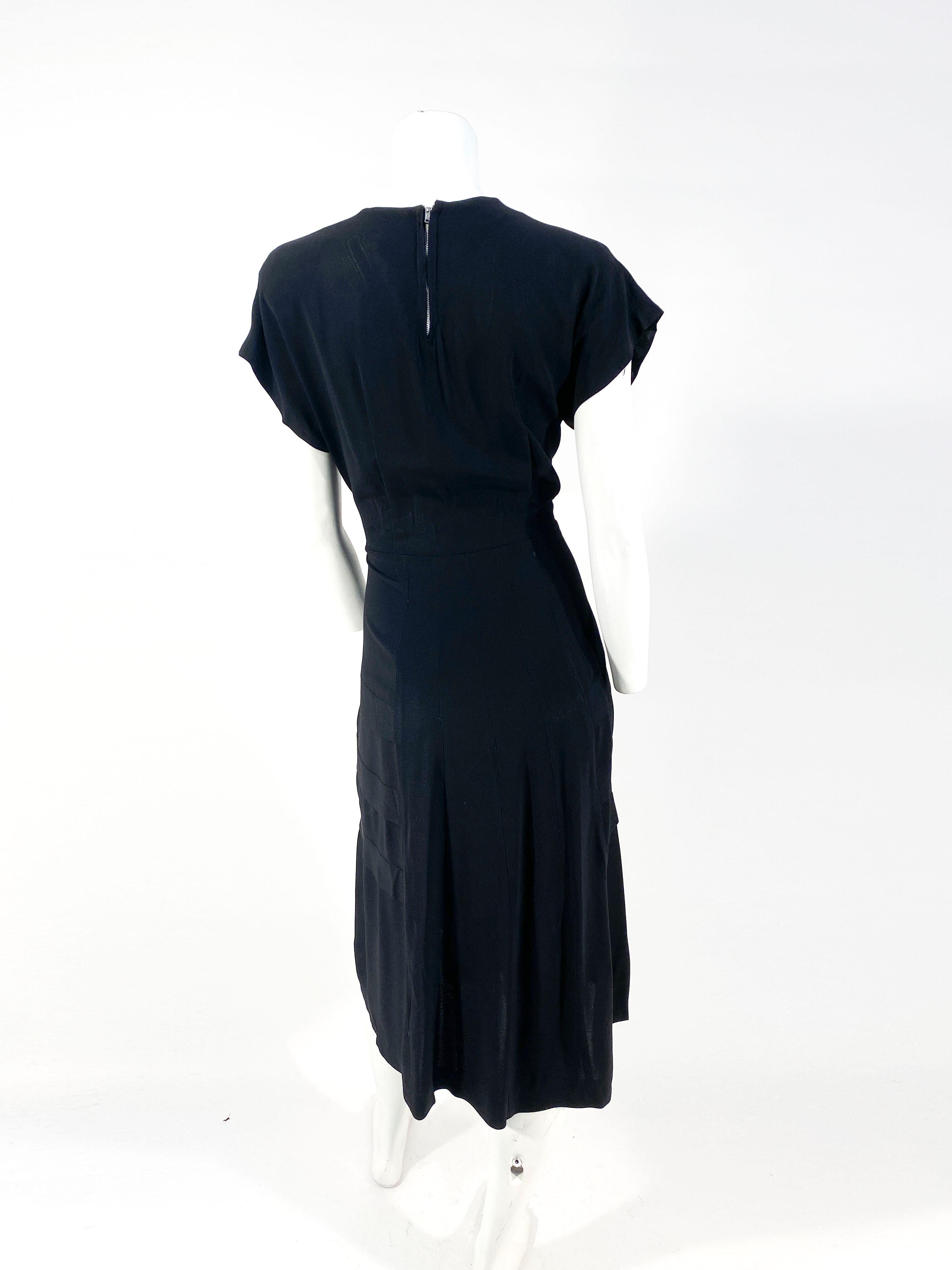 1940s Black Crepe Cocktail Dress at 1stDibs | 1940's cocktail dress