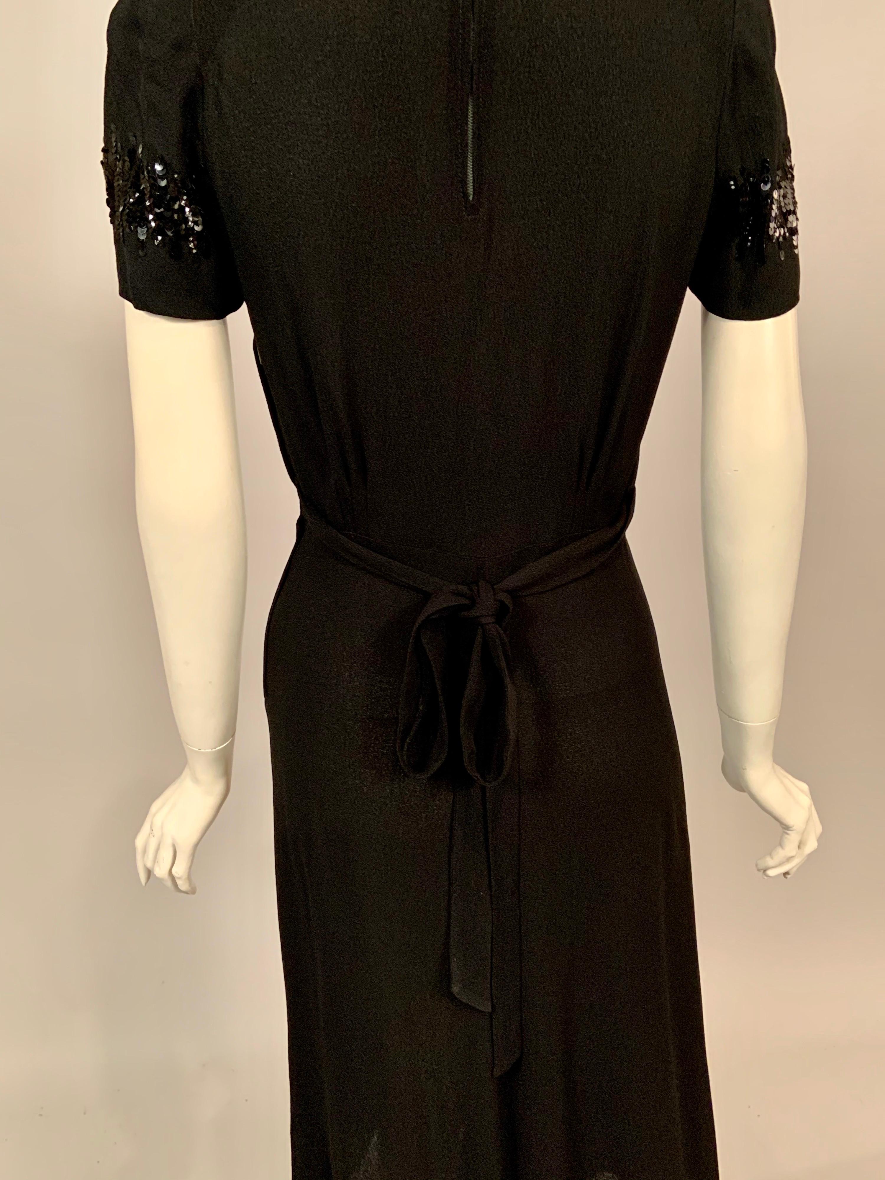 1940's Black Crepe Dress Elaborately Beaded Sheer Top For Sale 1
